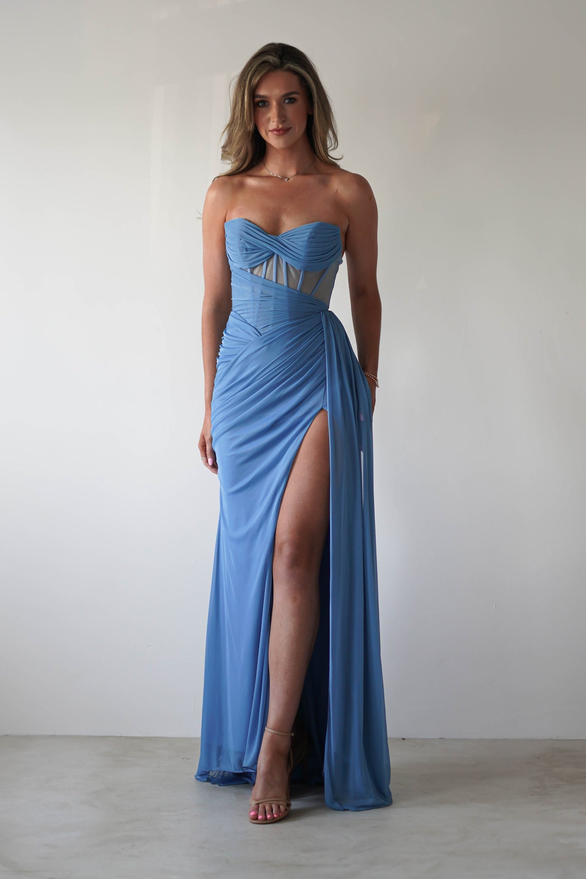 Robyn Draped Fitted Stapless Gown | Blue-Oh Hello Clothing