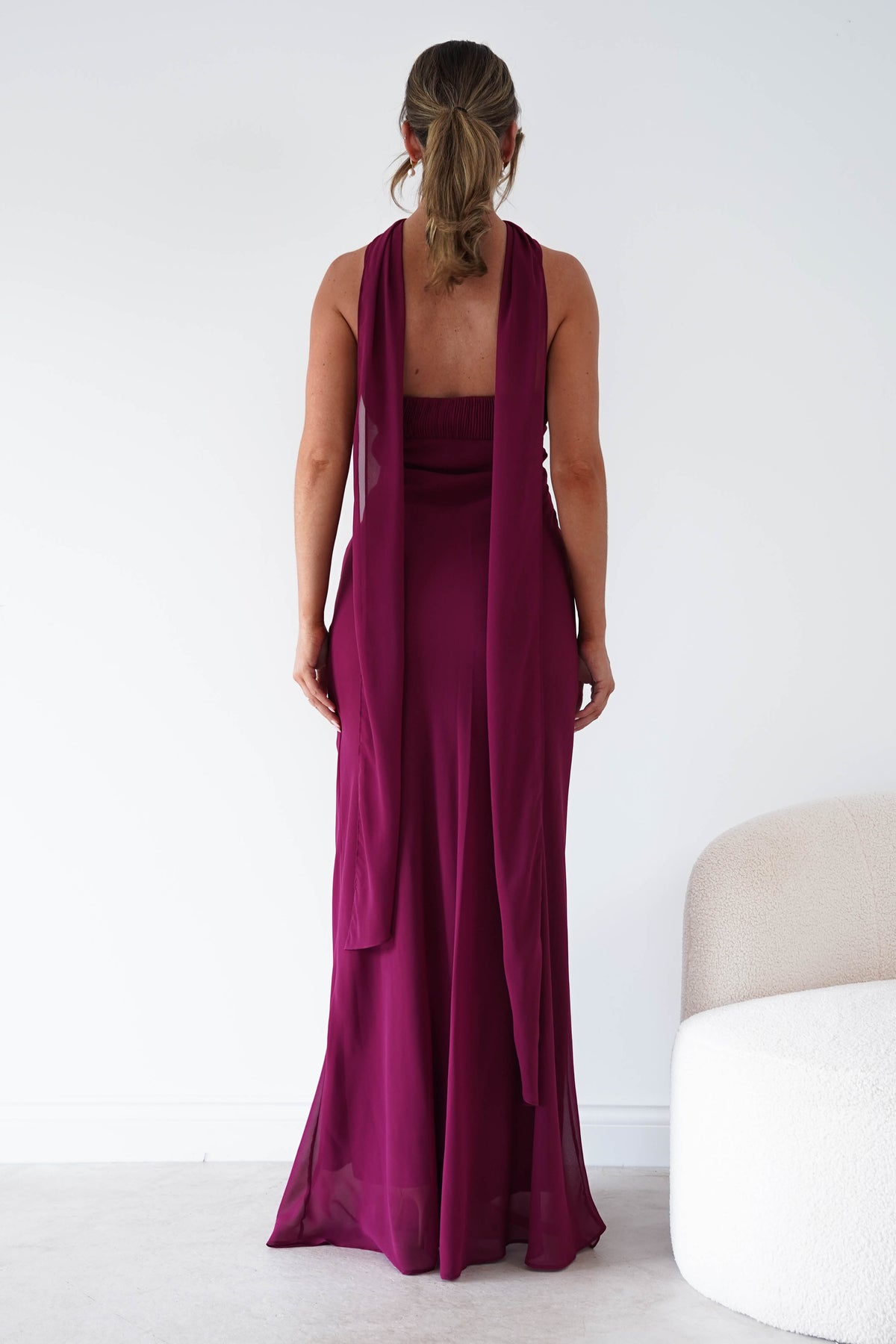 Robyn Strapless Chiffon Scarf Maxi Dress | Berry-Oh Hello Clothing