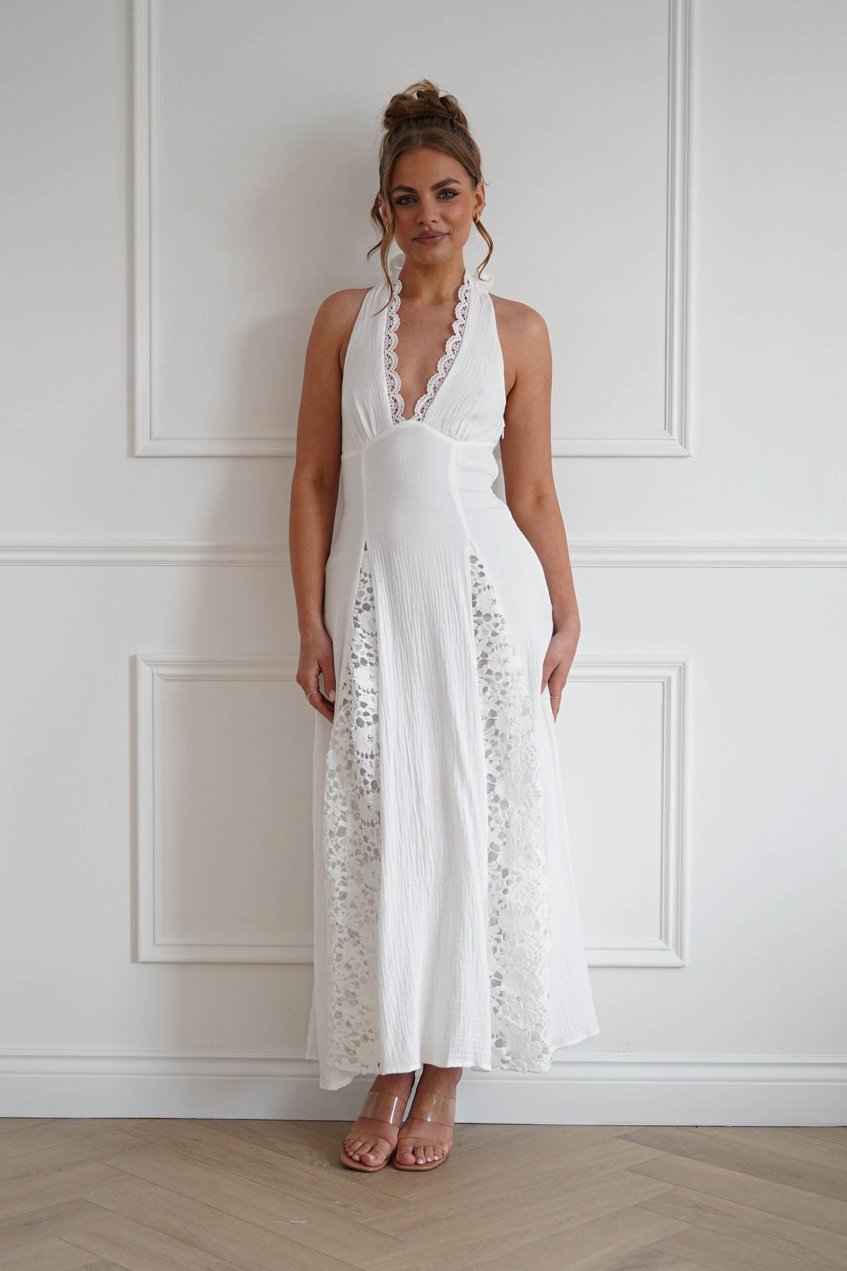 Romance Lace Trim Tie-Back Midi Dress | White-Oh Hello Clothing