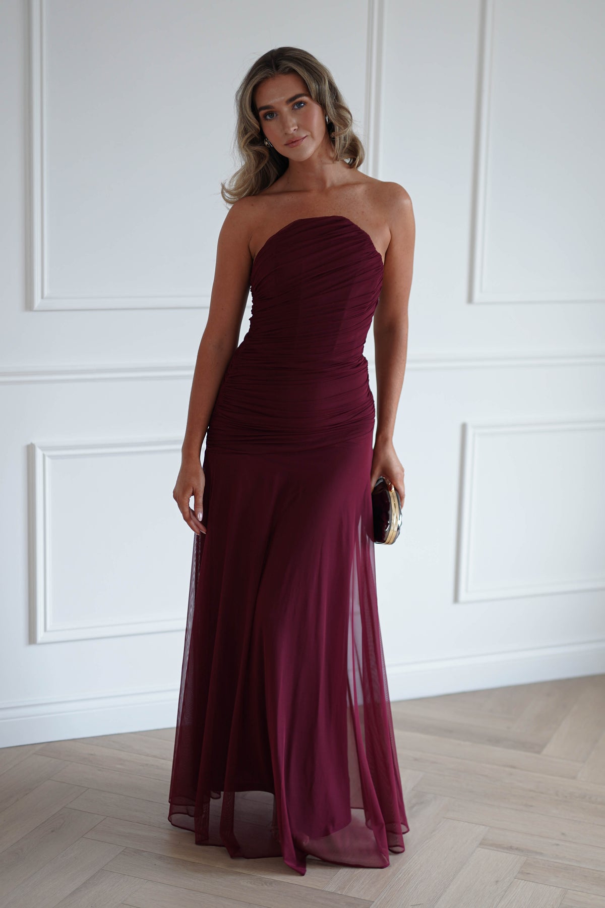 Romilly Strapless Corset Maxi Dress | Wine