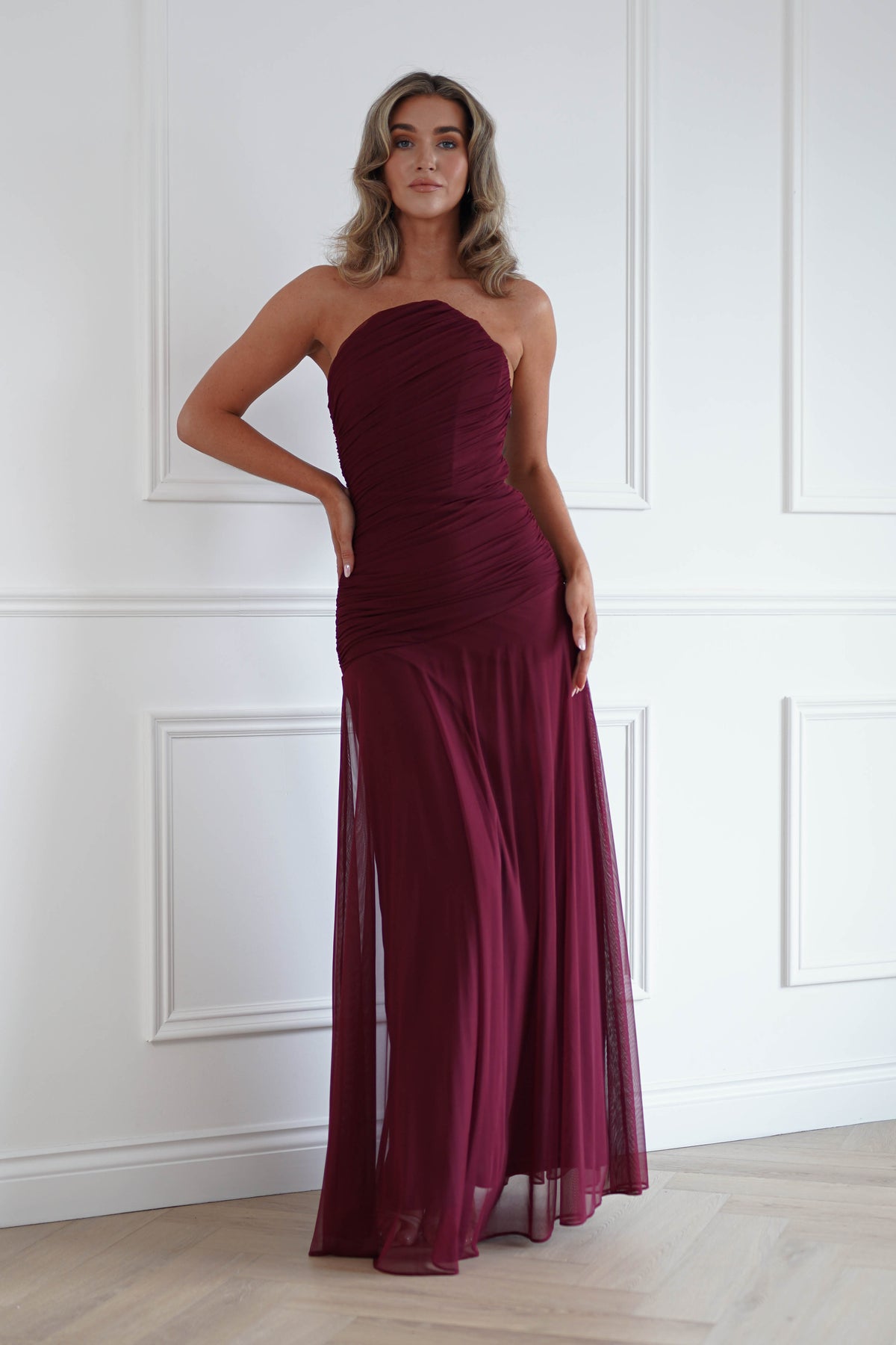 Oh Hello Clothing Women > Clothing > Dresses Romilly Strapless Corset Maxi Dress | Wine