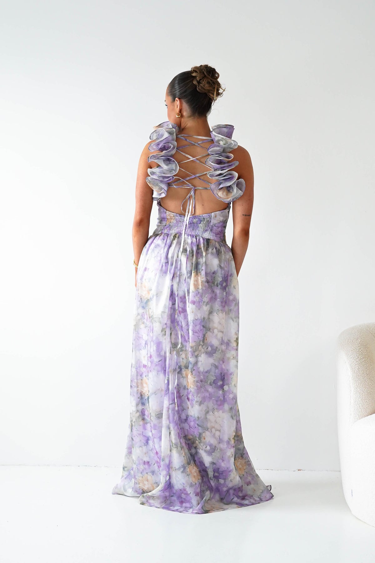 Roselisse Floral Ruffle Maxi Dress | Lilac-Oh Hello Clothing