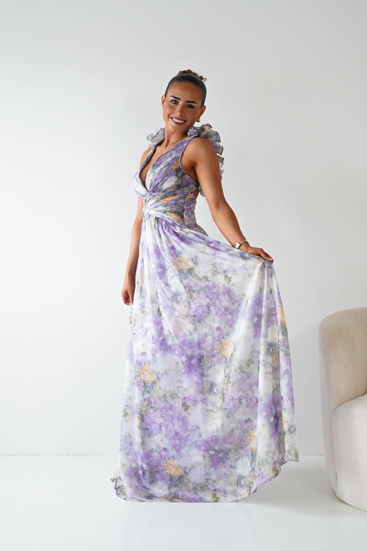 Roselisse Floral Ruffle Maxi Dress | Lilac-Oh Hello Clothing