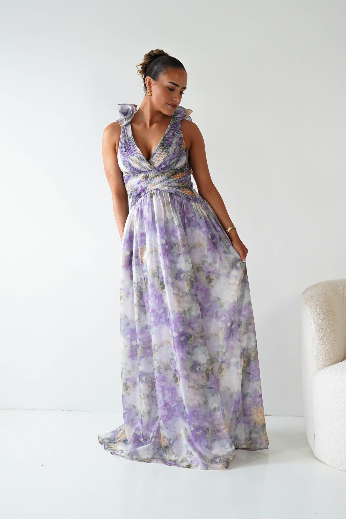 Roselisse Floral Ruffle Maxi Dress | Lilac-Oh Hello Clothing