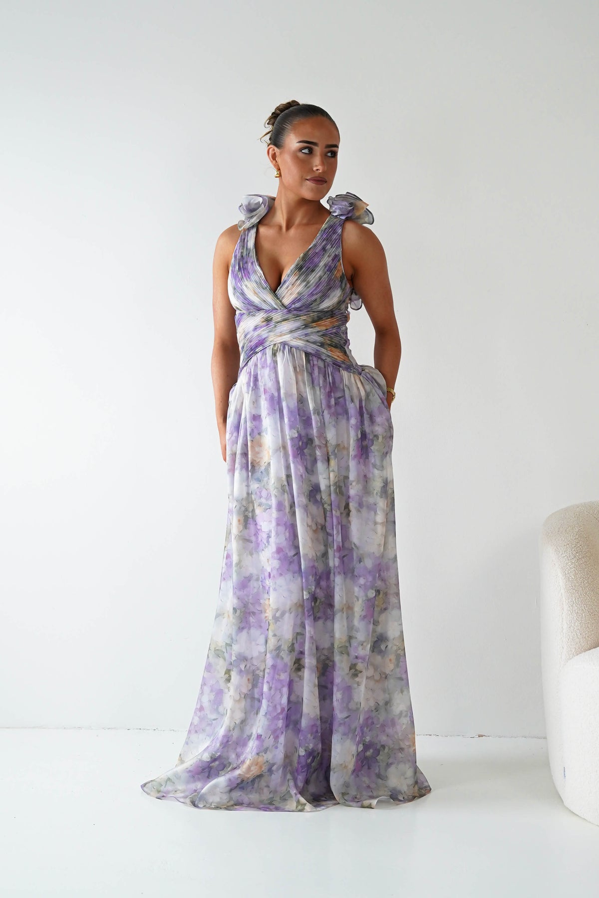 Roselisse Floral Ruffle Maxi Dress | Lilac-Oh Hello Clothing