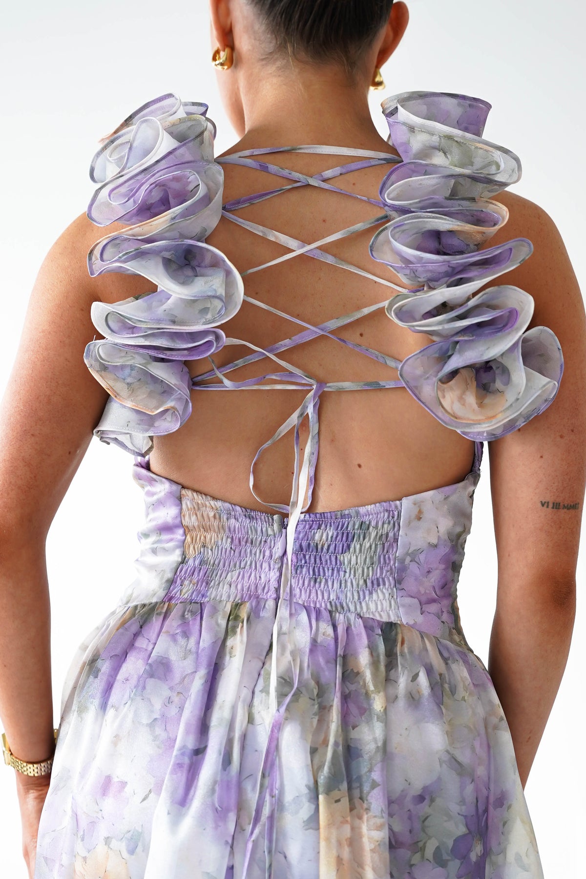 Roselisse Floral Ruffle Maxi Dress | Lilac-Oh Hello Clothing