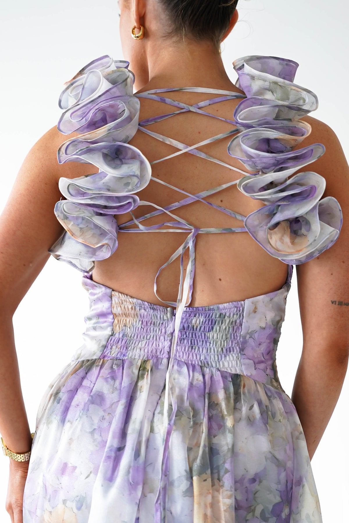 Roselisse Floral Ruffle Maxi Dress | Lilac-Oh Hello Clothing