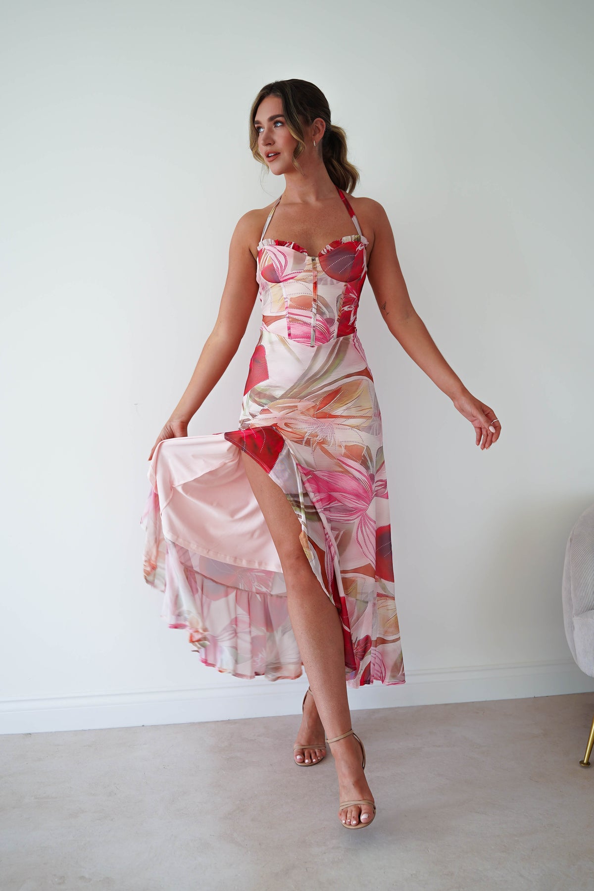 Roselisse Mesh Floral Print Maxi Dress | Mixed Print-Oh Hello Clothing