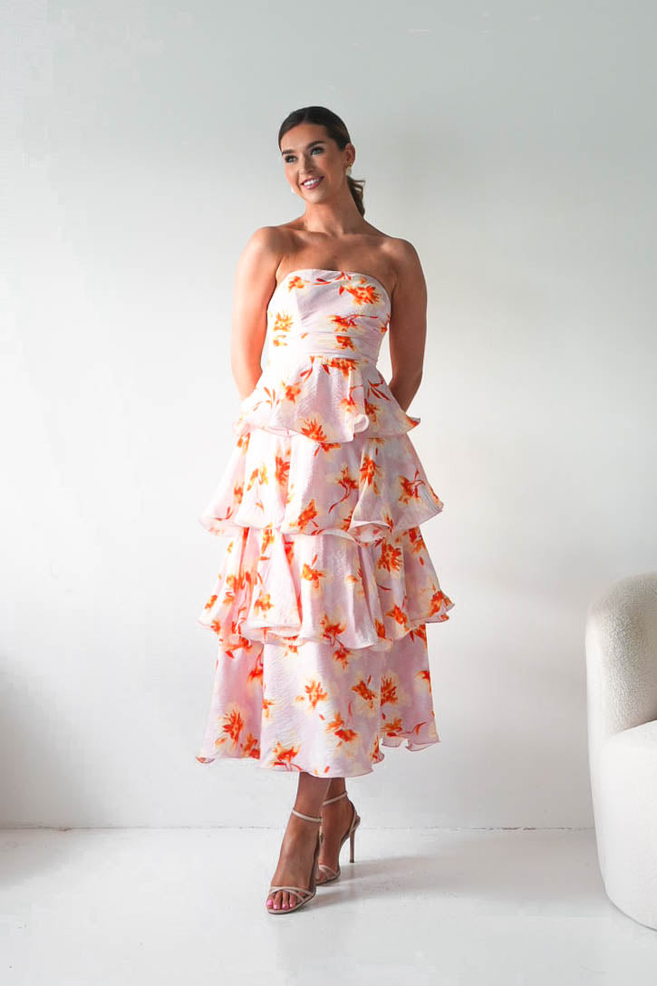 Rosha Floral Tiered Strapless Maxi Dress | Peach-Oh Hello Clothing