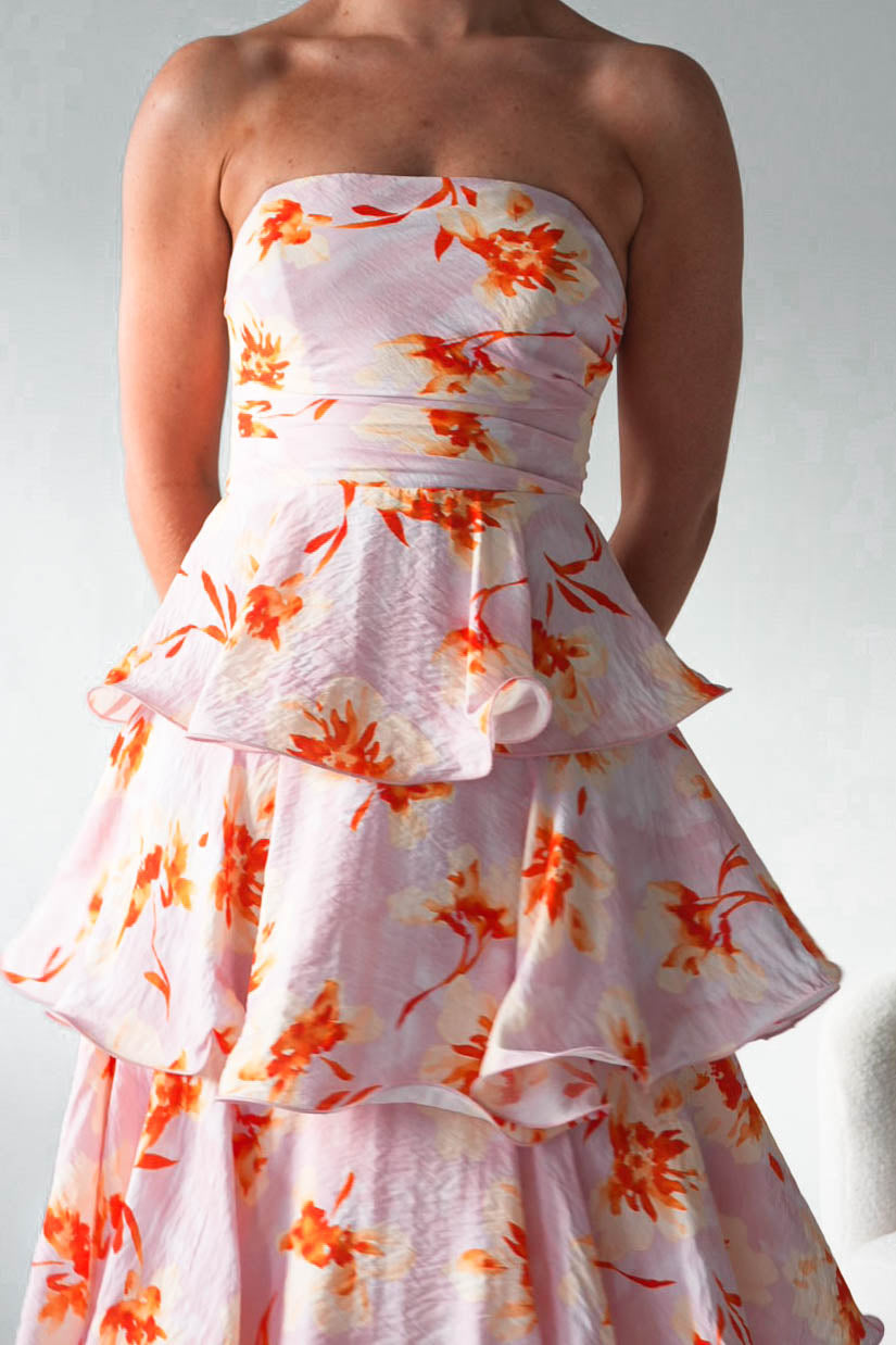 Rosha Floral Tiered Strapless Maxi Dress | Peach-Oh Hello Clothing