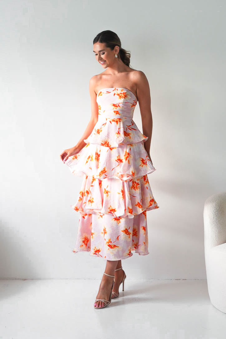 Rosha Floral Tiered Strapless Maxi Dress | Peach-Oh Hello Clothing