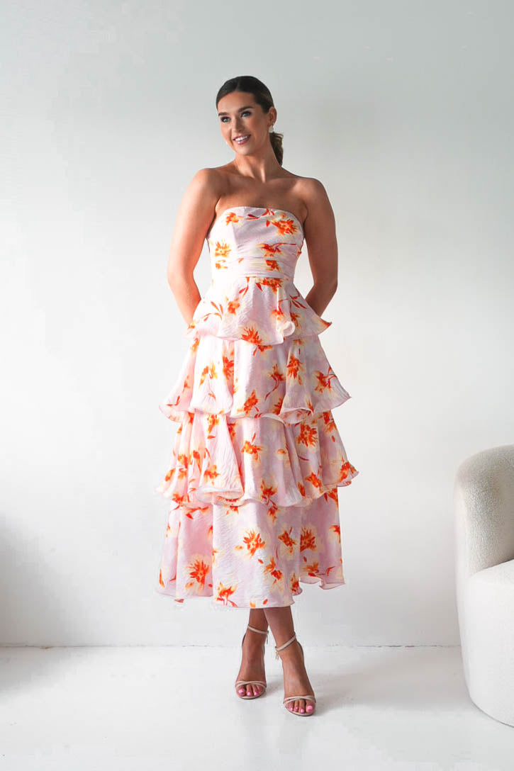 Rosha Floral Tiered Strapless Maxi Dress | Peach-Oh Hello Clothing