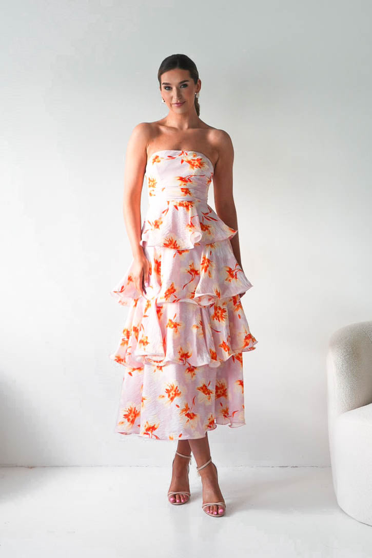Rosha Floral Tiered Strapless Maxi Dress | Peach-Oh Hello Clothing