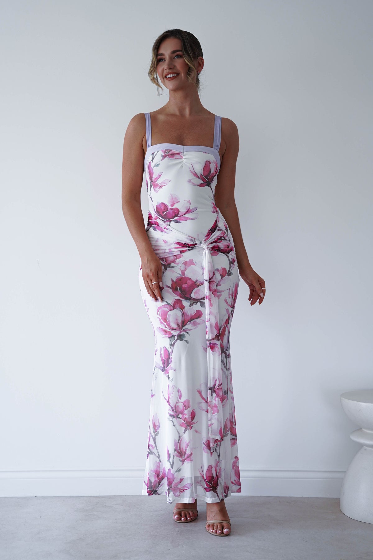 Ruba Mesh Floral Print Maxi Dress | White-Oh Hello Clothing