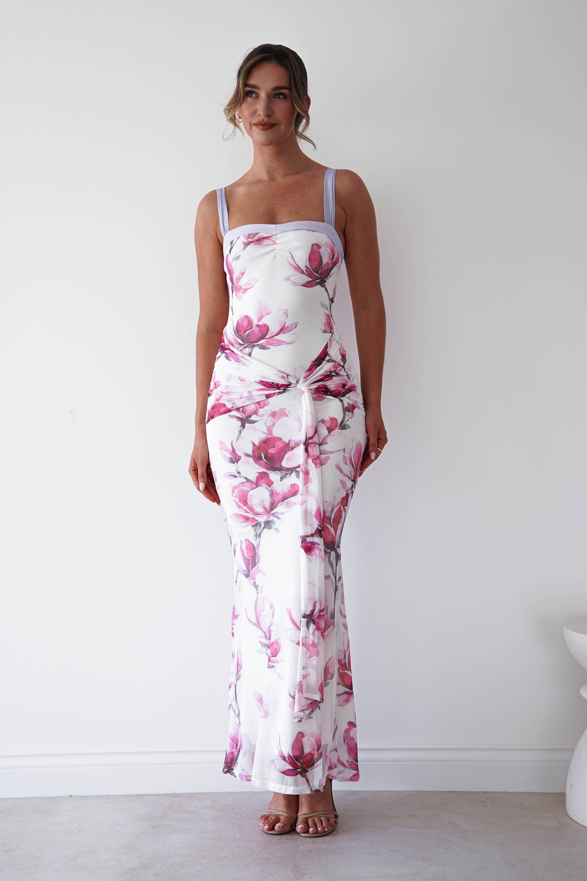 Ruba Mesh Floral Print Maxi Dress | White-Oh Hello Clothing