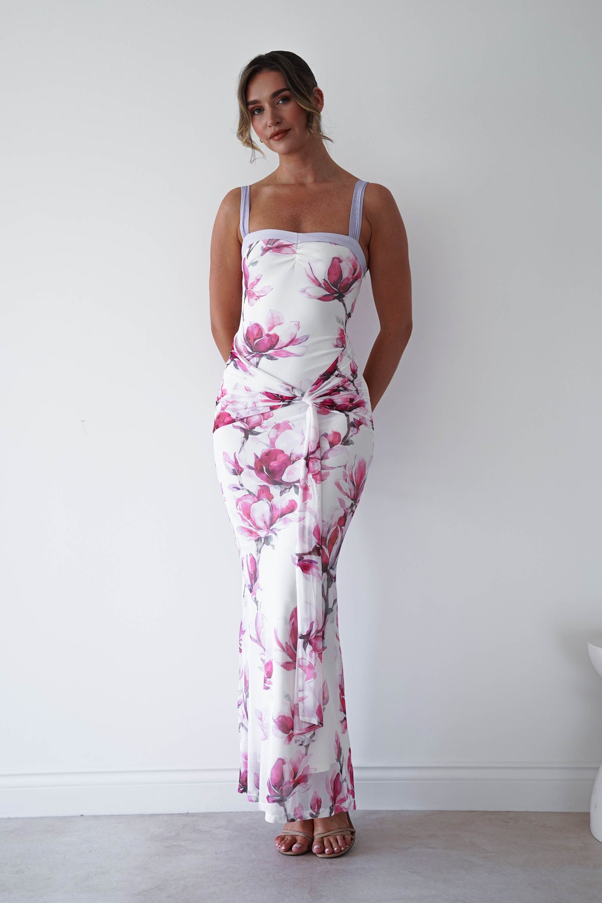Ruba Mesh Floral Print Maxi Dress | White-Oh Hello Clothing