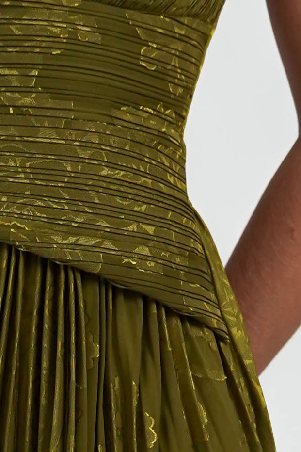 Rubi Floral Textured Ruffle Pleated Maxi Dress | Green-Oh Hello Clothing