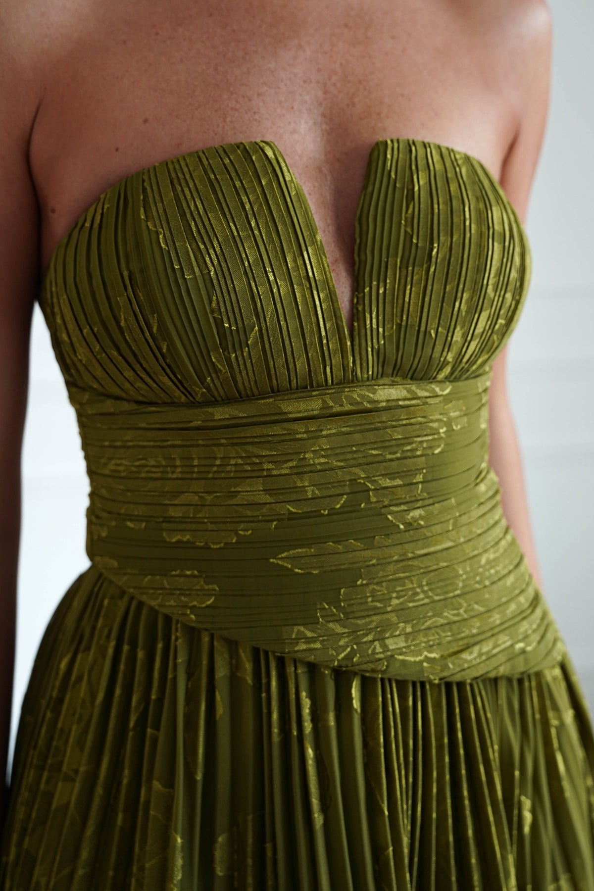 Rubi Floral Textured Ruffle Pleated Maxi Dress | Green-Oh Hello Clothing