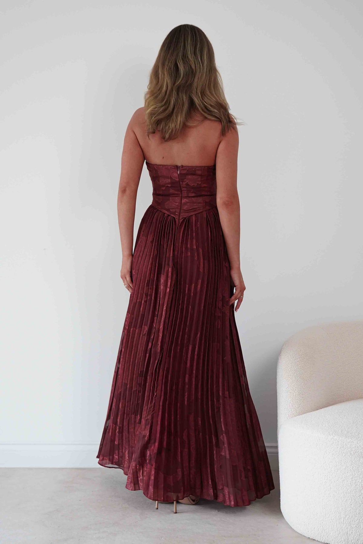 Rubi Floral Textured Ruffle Pleated Maxi Dress | Wine-Oh Hello Clothing