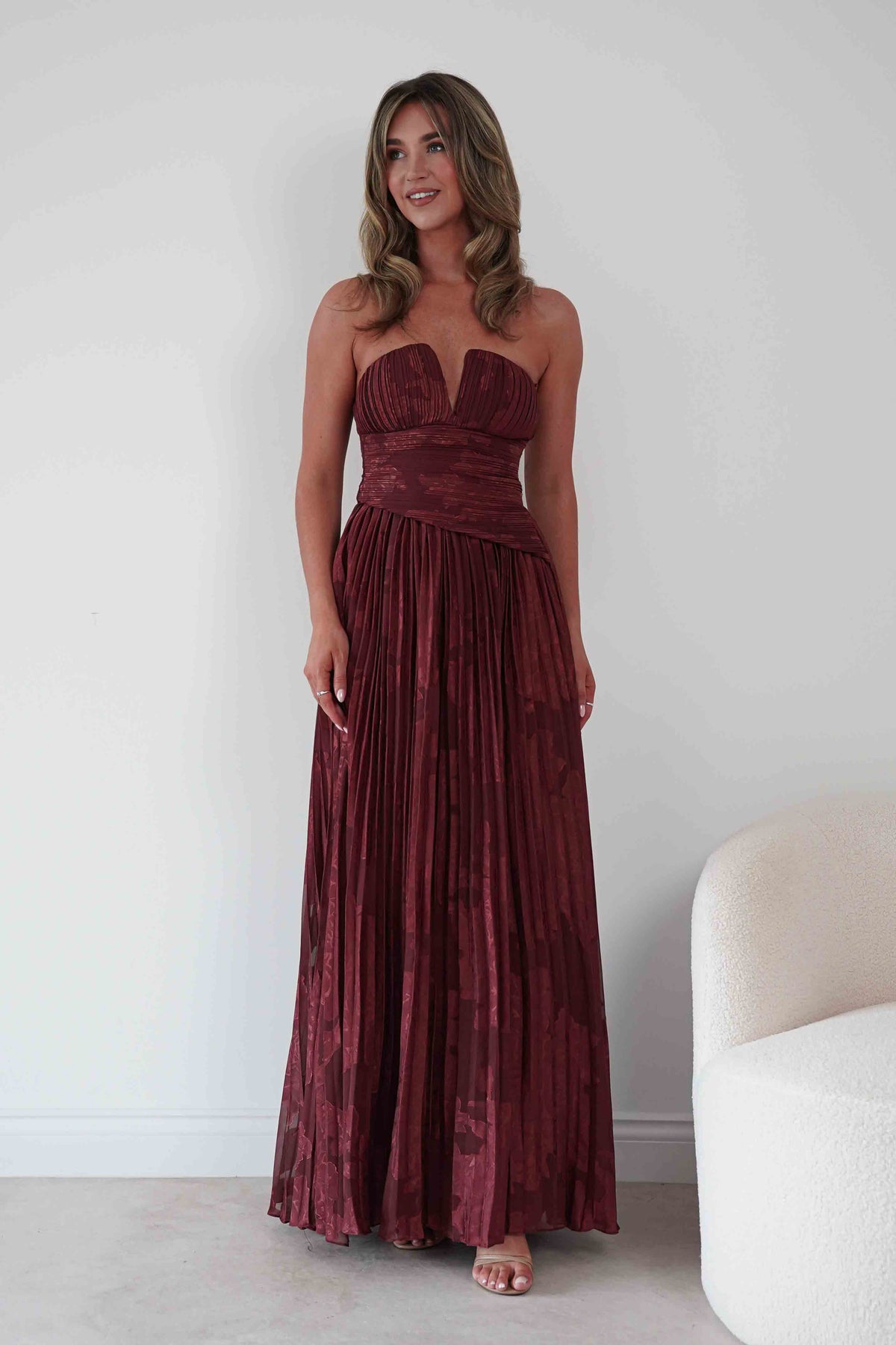 Rubi Floral Textured Ruffle Pleated Maxi Dress | Wine-Oh Hello Clothing