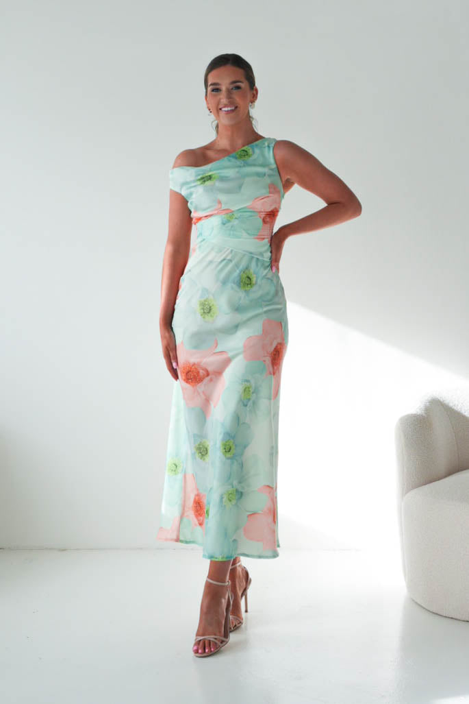 Rumi Floral Print Off The Shoulder Maxi | Green-Oh Hello Clothing