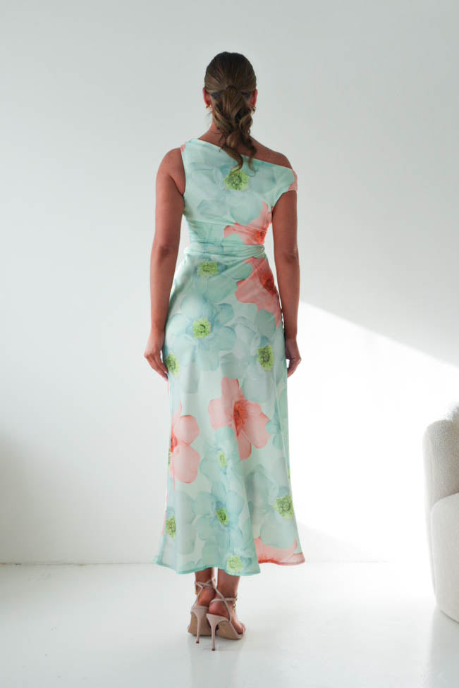 Rumi Floral Print Off The Shoulder Maxi | Green-Oh Hello Clothing