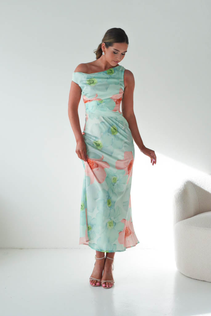 Rumi Floral Print Off The Shoulder Maxi | Green-Oh Hello Clothing