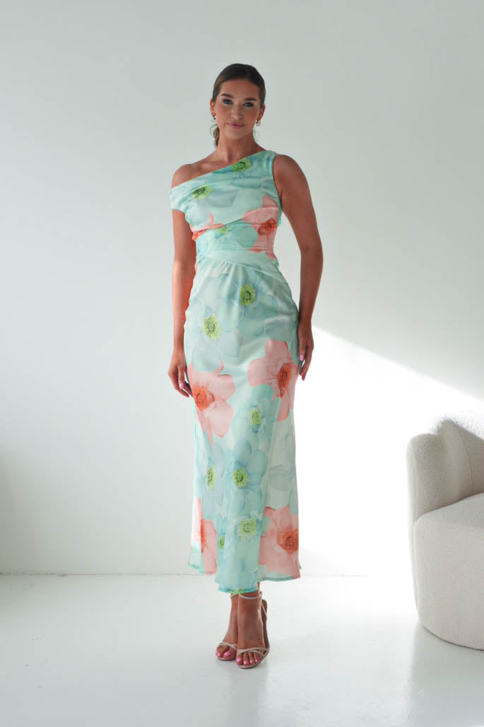 Rumi Floral Print Off The Shoulder Maxi | Green-Oh Hello Clothing