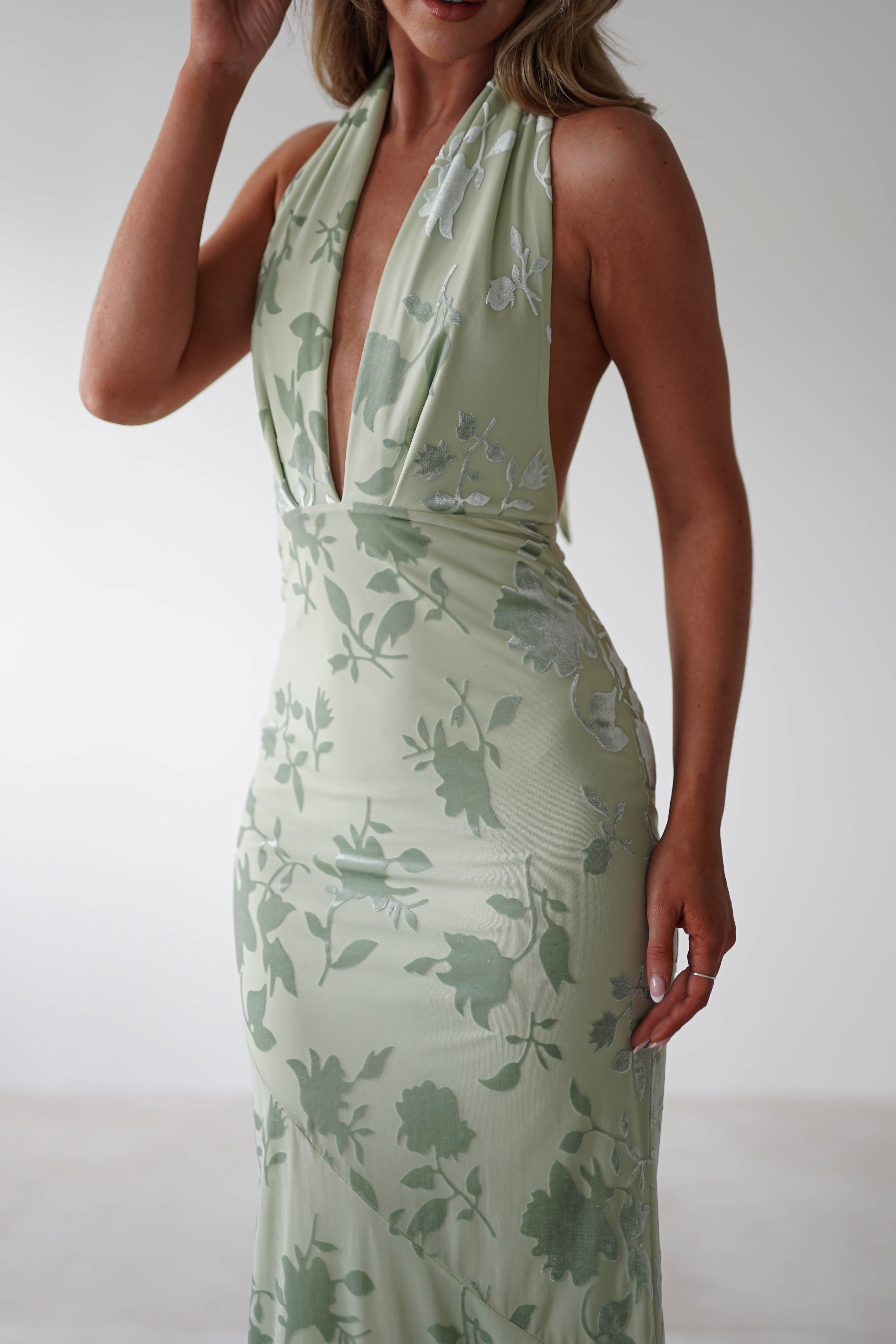 Tara Floral Jacquard Maxi Dress | Sage