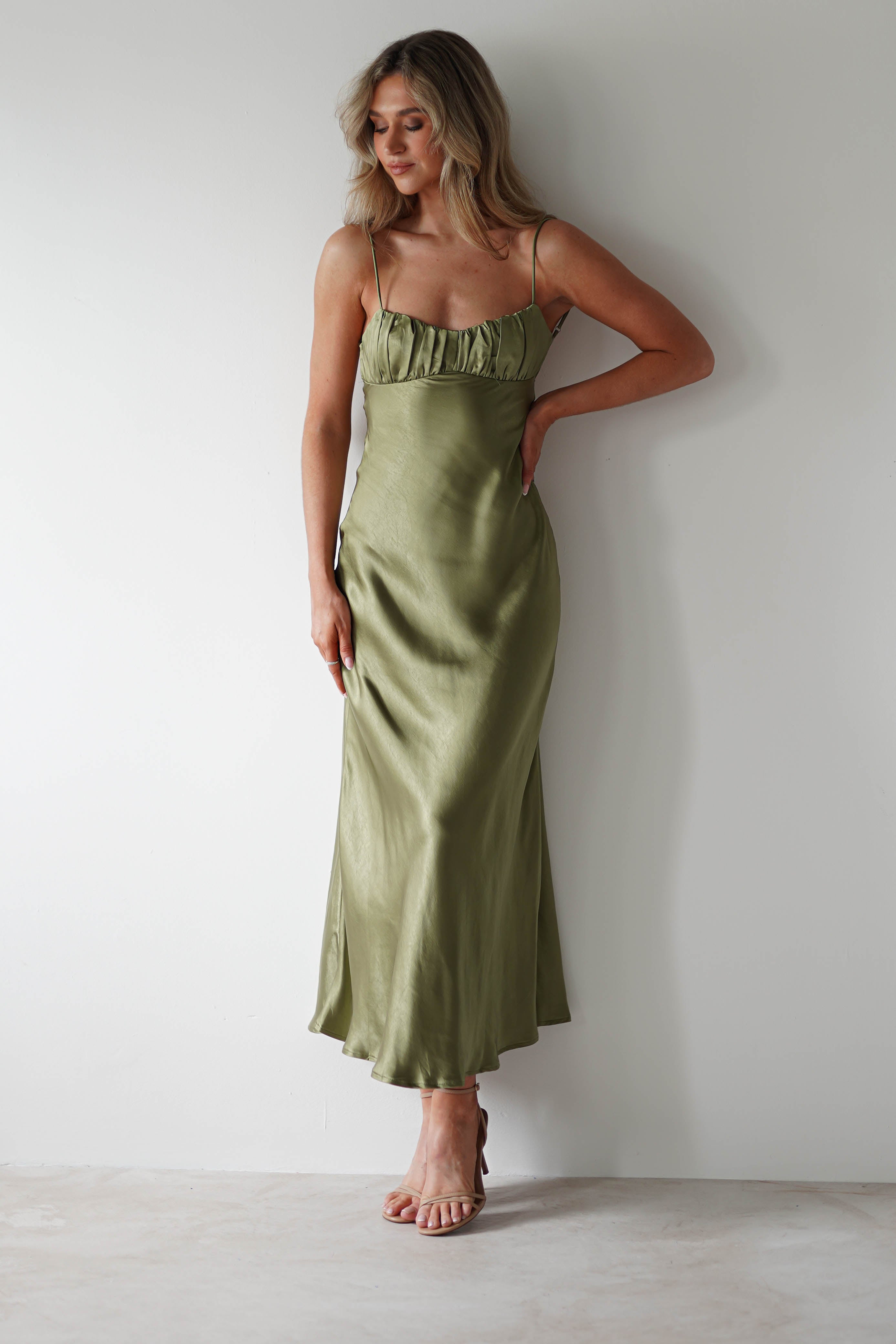 Grace Soft Satin Maxi Dress | Olive