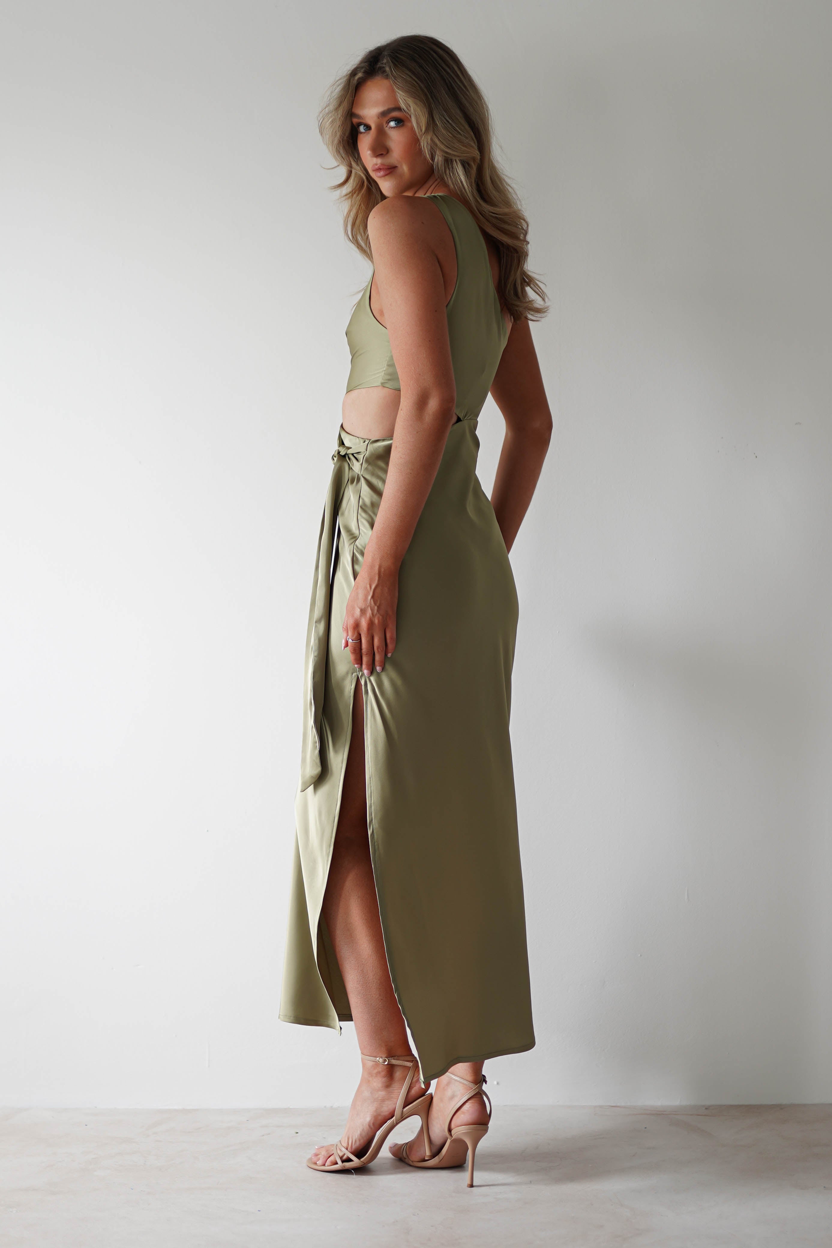 Bonnie Soft Satin Maxi Dress | Olive
