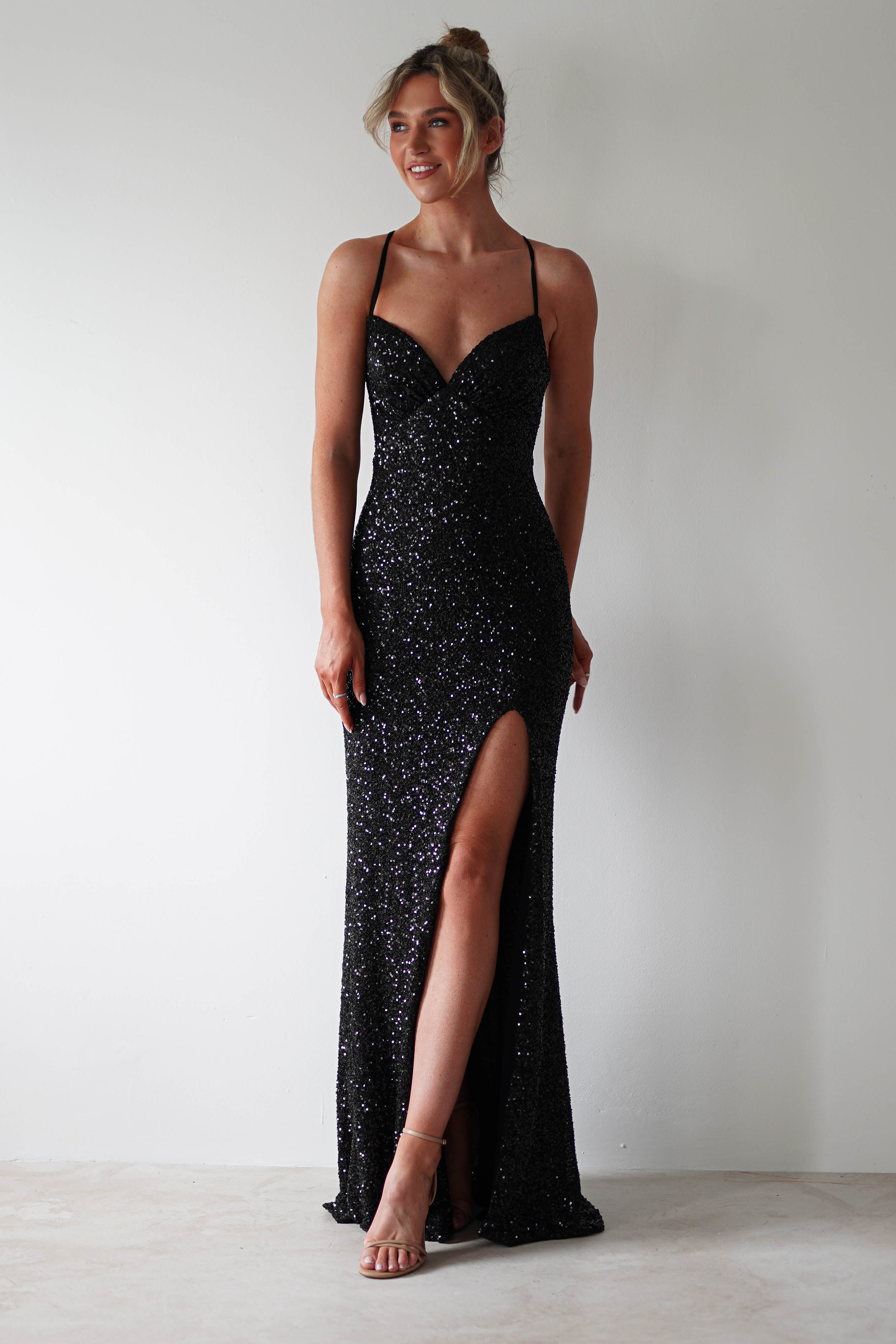 Clarisse Bodycon Sequin Gown | Black