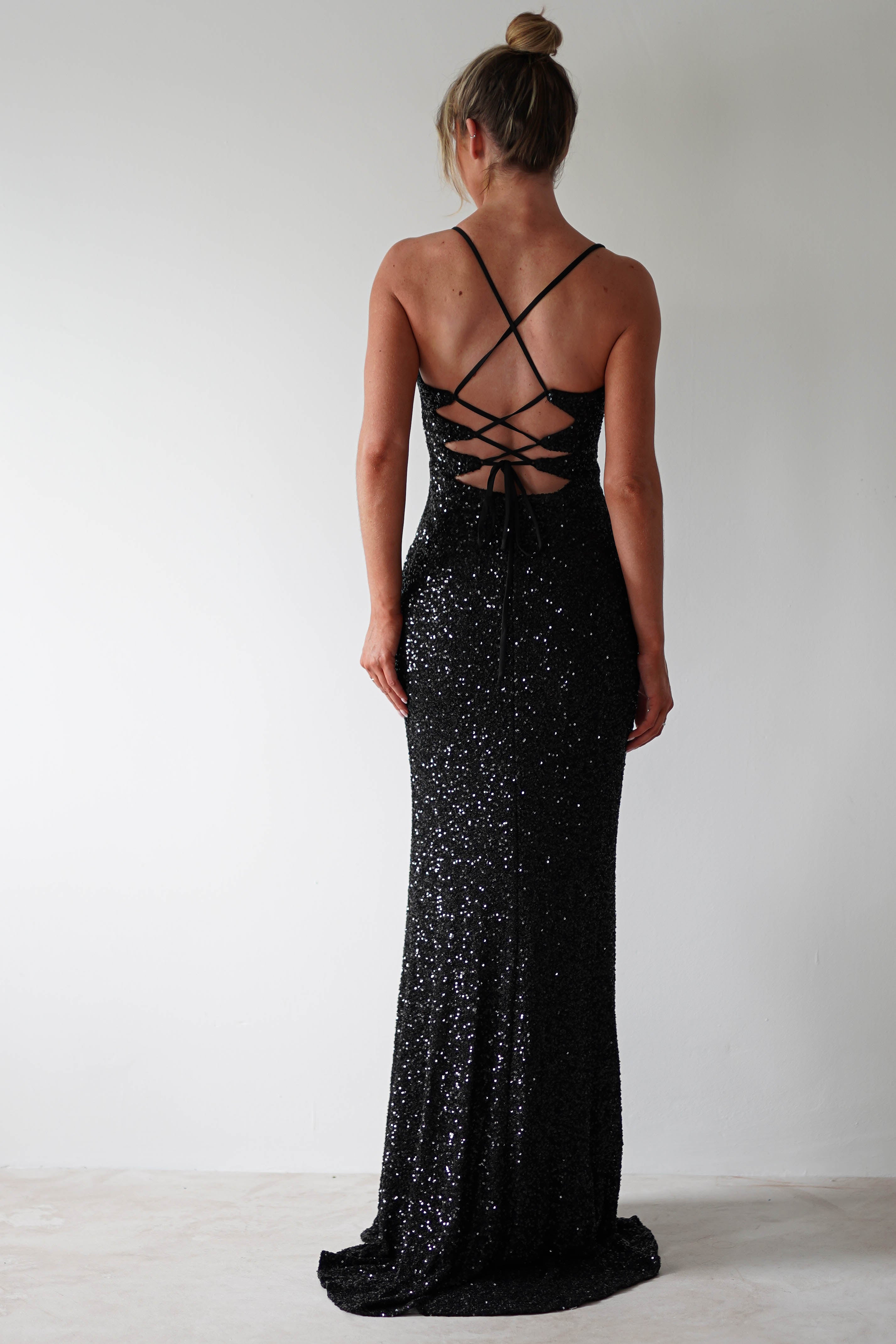 Clarisse Bodycon Sequin Gown | Black