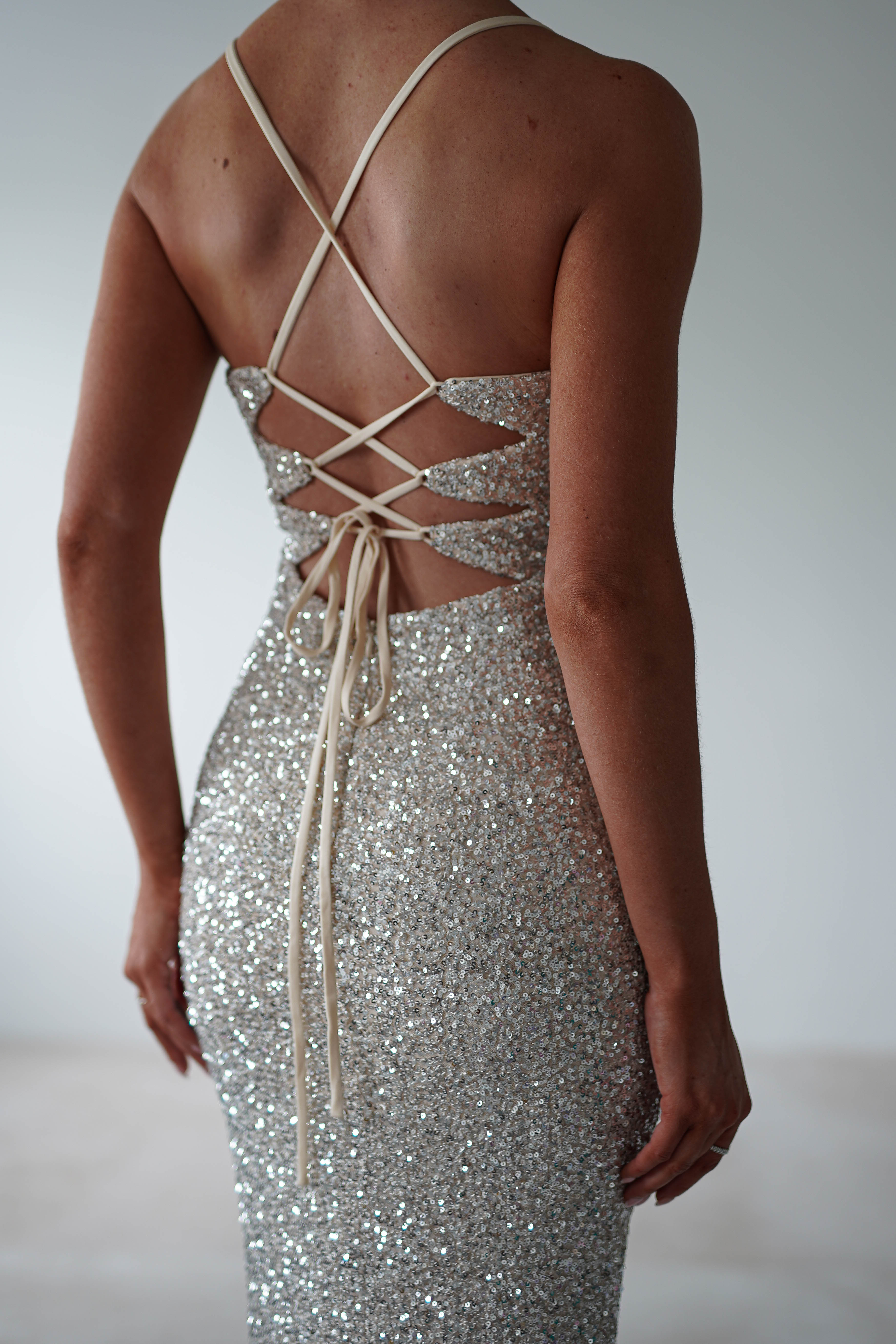 Clarisse Bodycon Sequin Gown | Champagne Silver