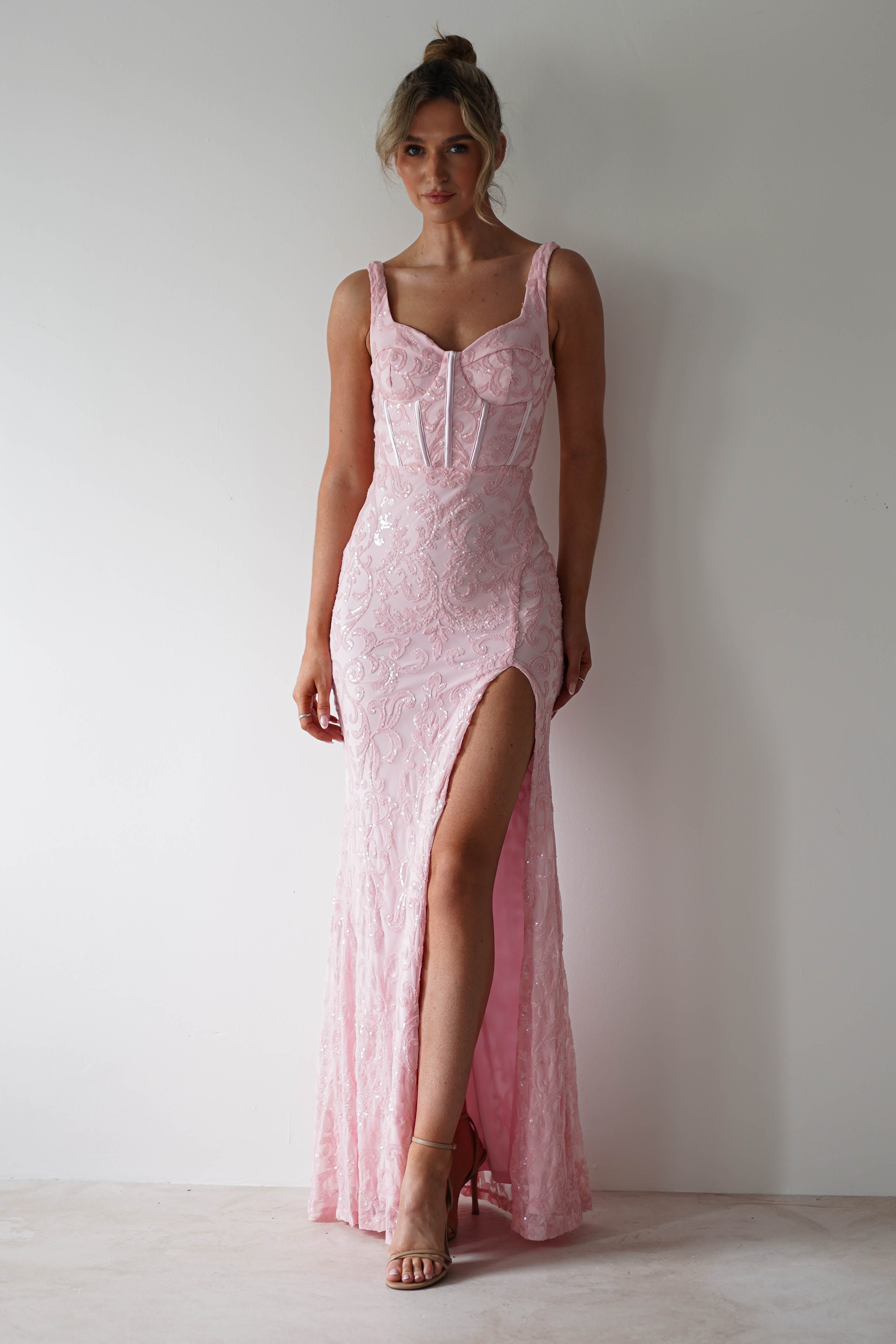 Aria Floral Sequin Embellished Gown | Pink