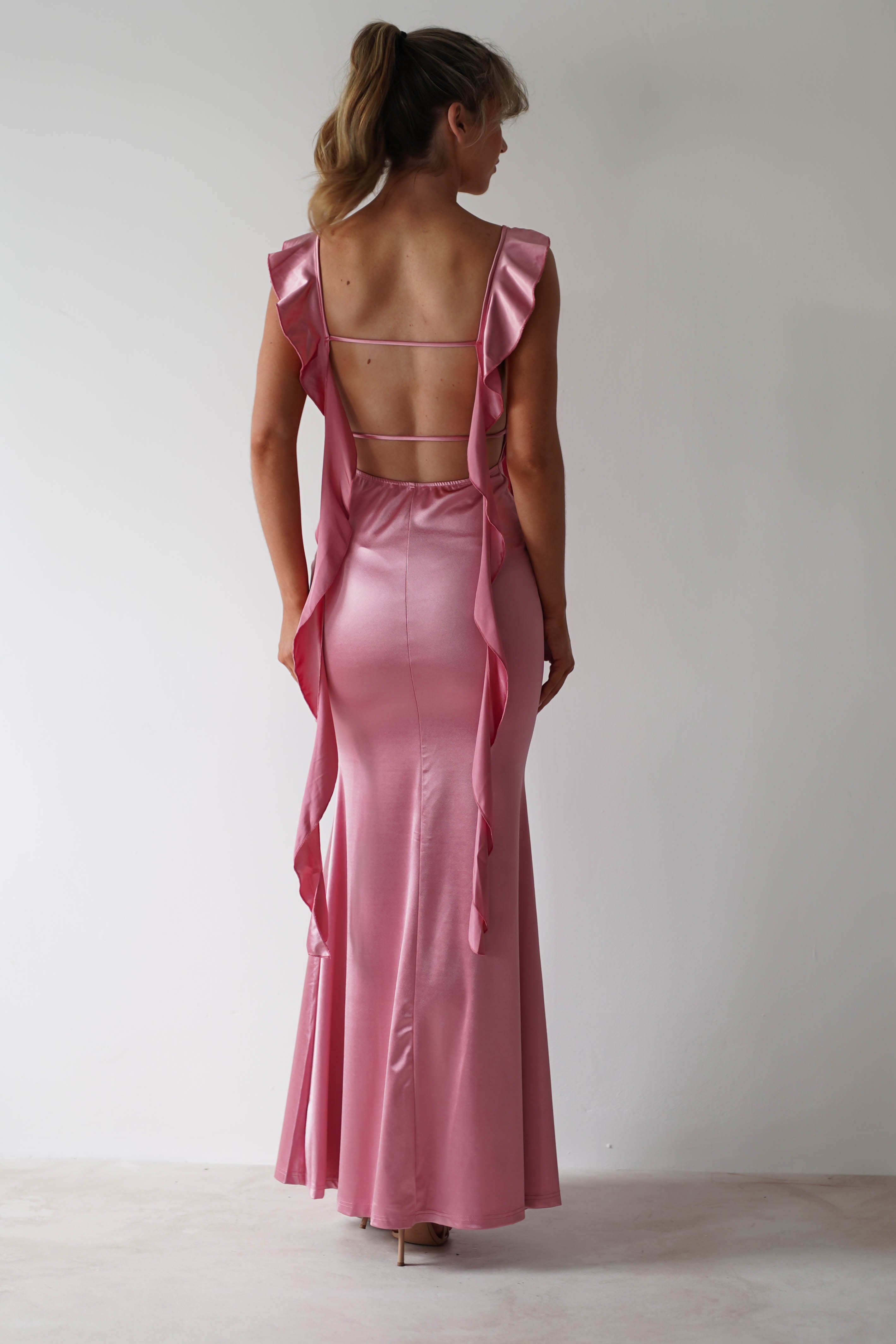Mabel Satin Bodycon Maxi Dress | Rose Pink