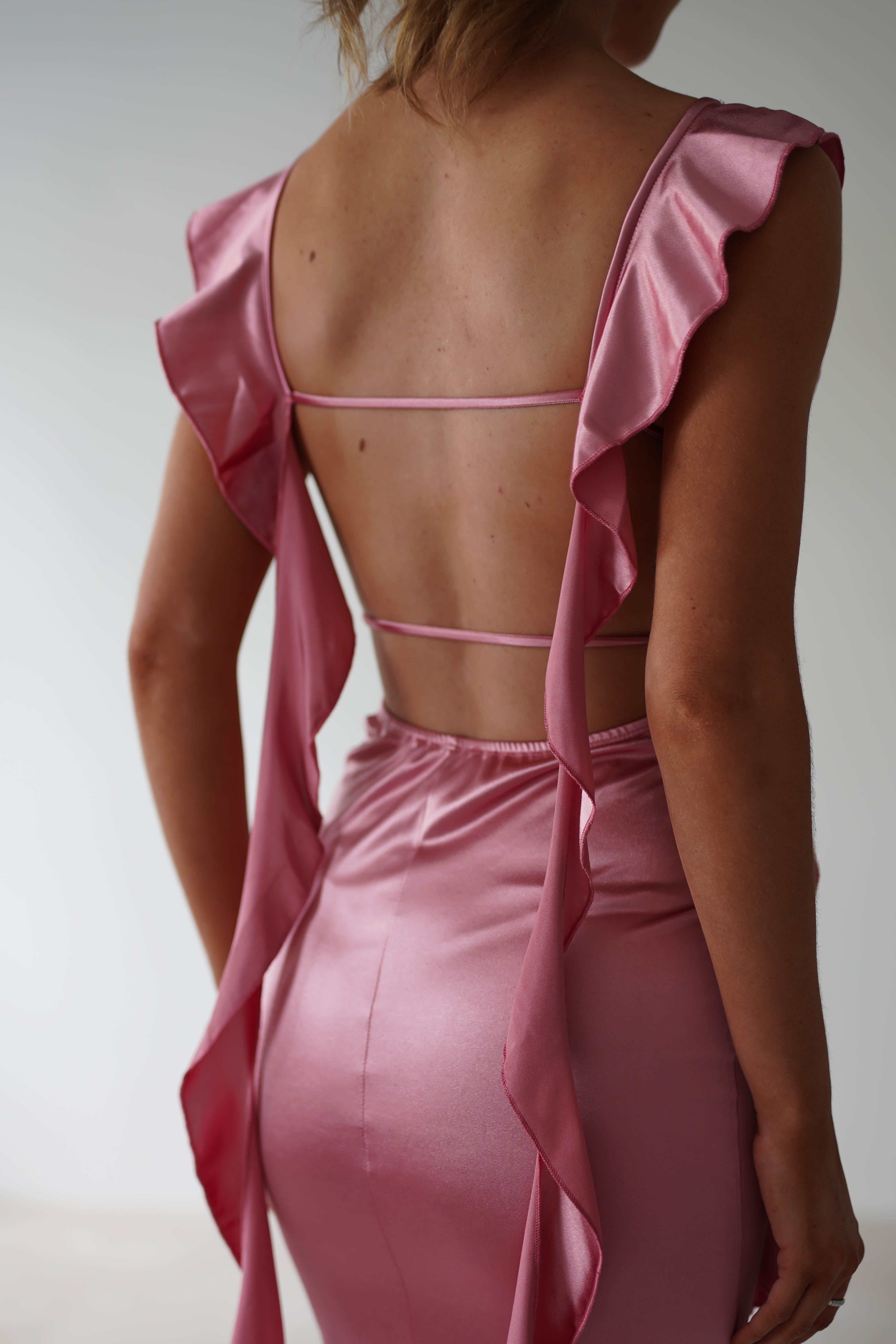 Mabel Satin Bodycon Maxi Dress | Rose Pink