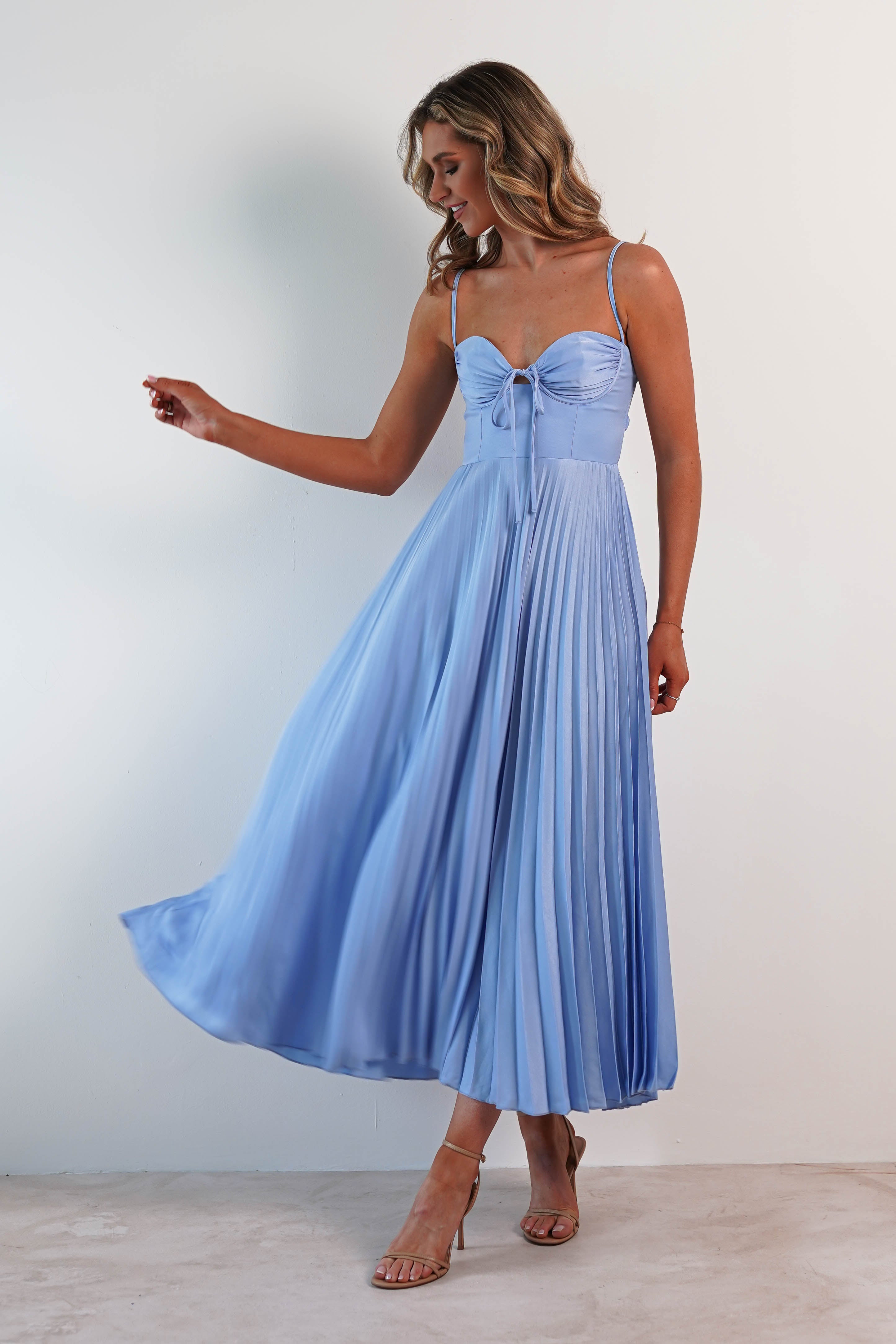 Cooper Pleated Midi Dress | Blue
