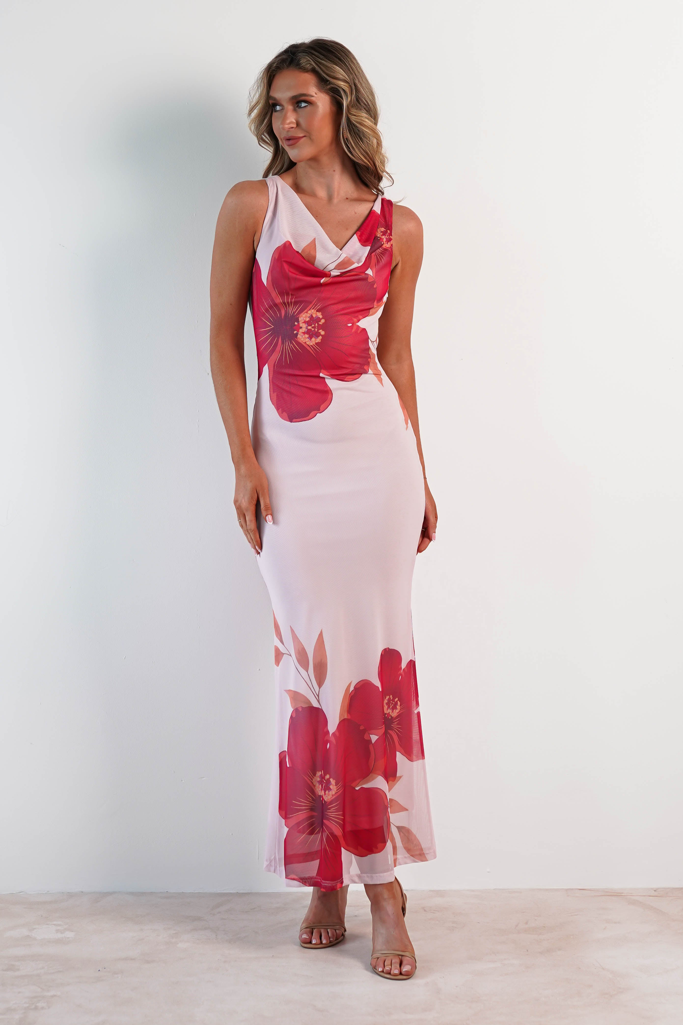 Nalini Bodycon Mesh Maxi Dress | Pink