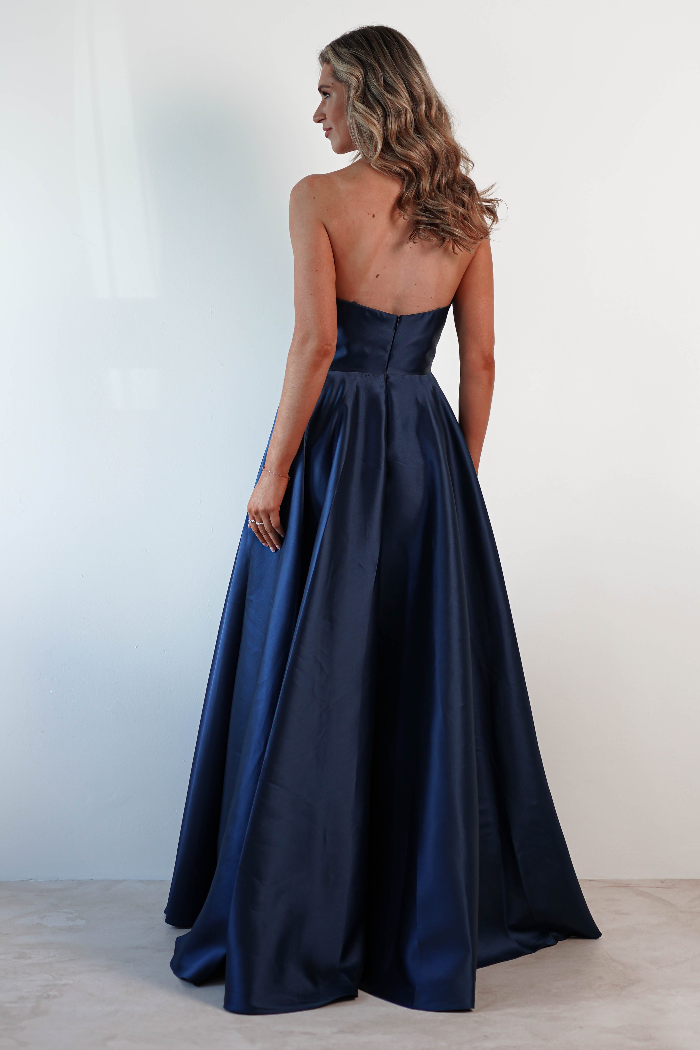 Miya Corset A-Line Satin Gown | Navy