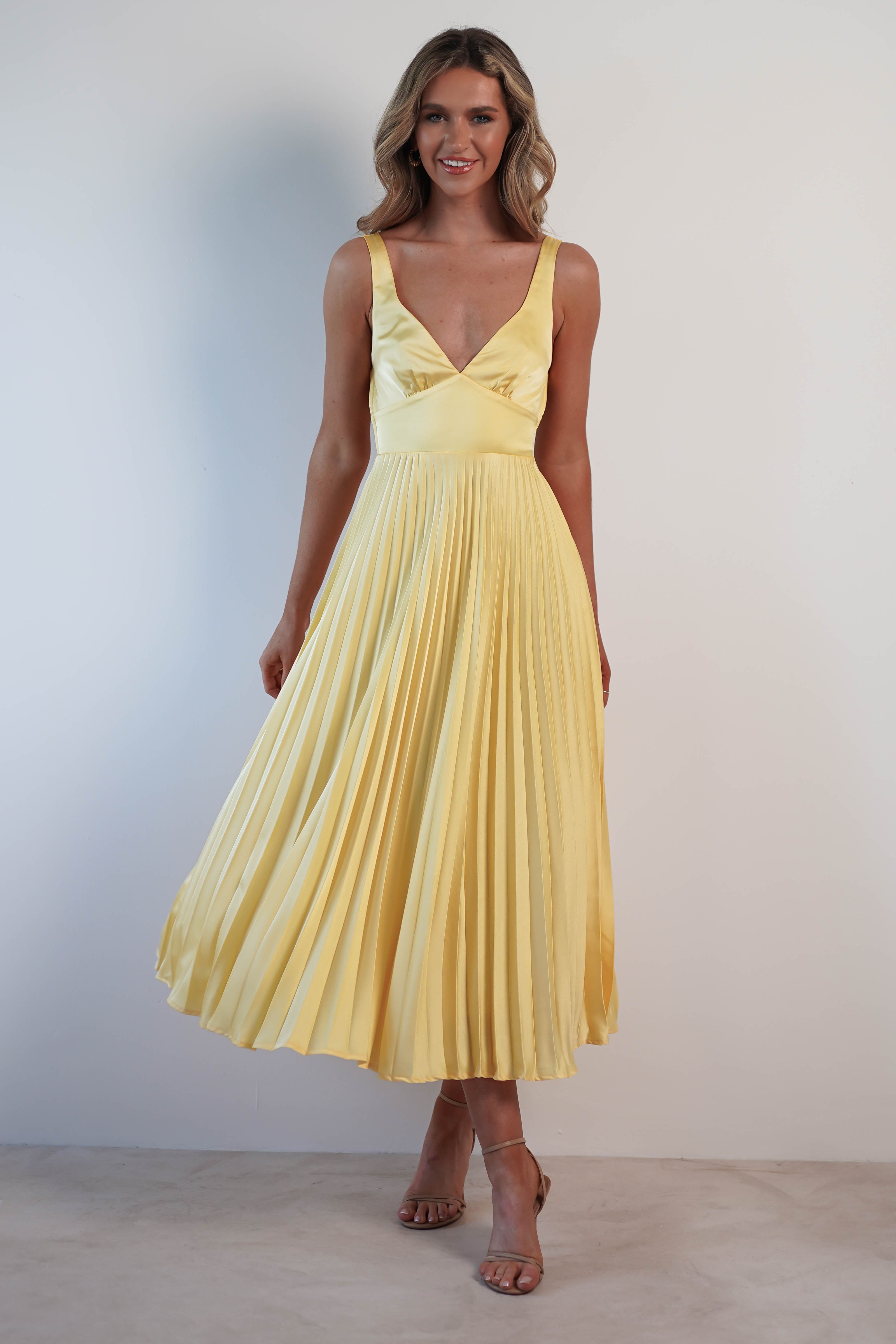 Cheri Pleated Midaxi Dress | Yellow