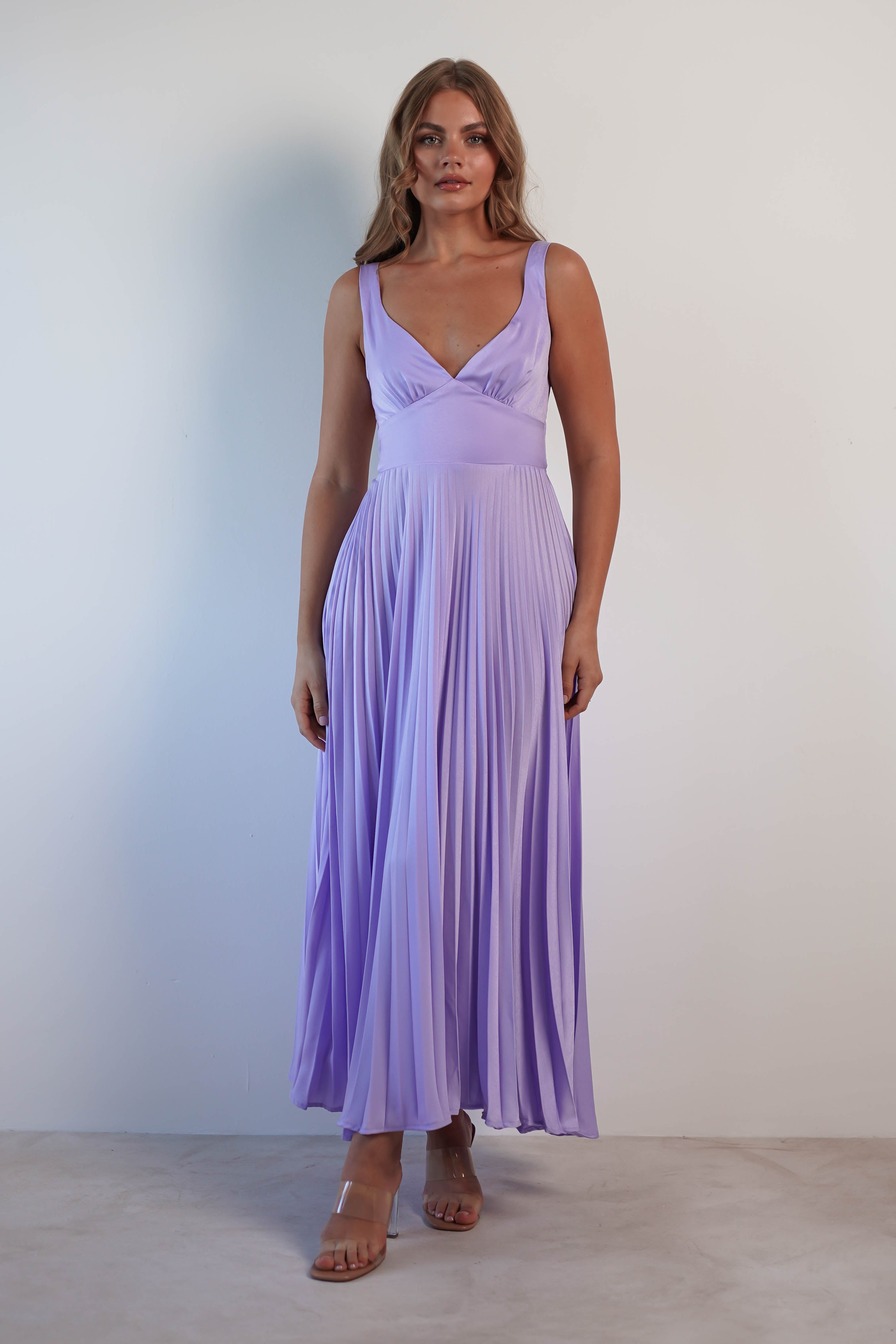 Cheri Pleated Midaxi Dress | Lilac