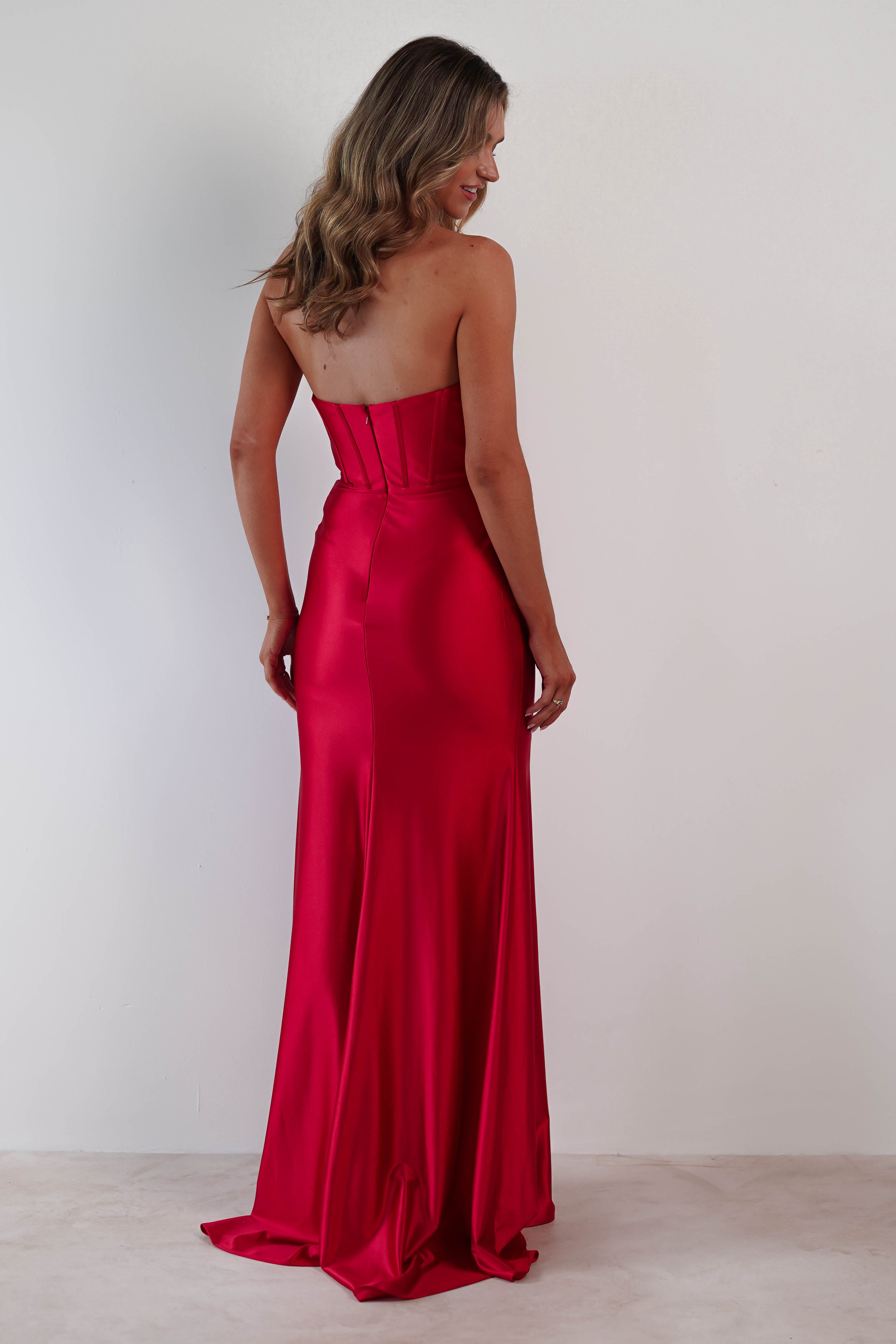 Karra Bodycon Strapless Gown | Red