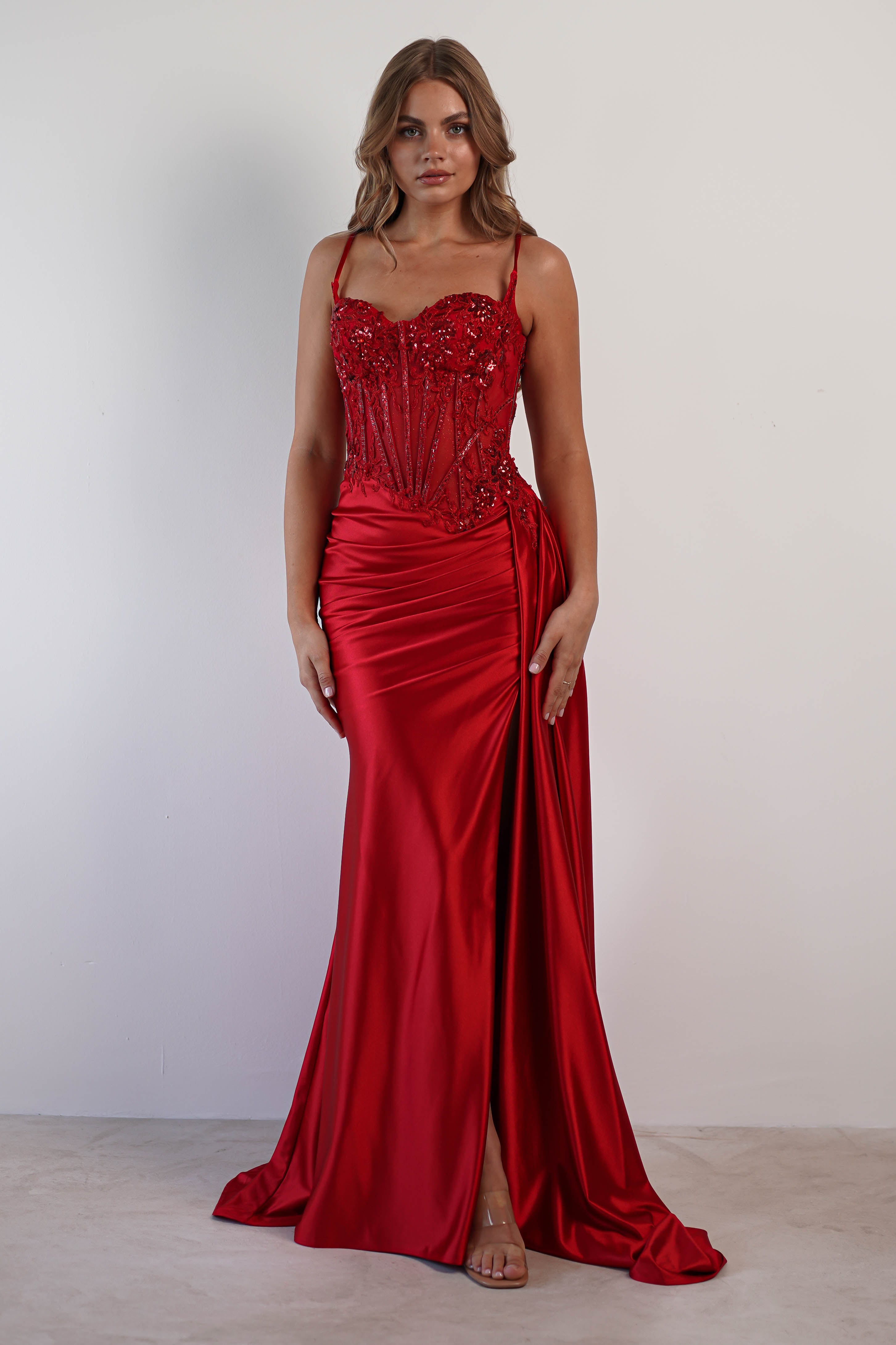 Diva Embellished Corset Gown | Red