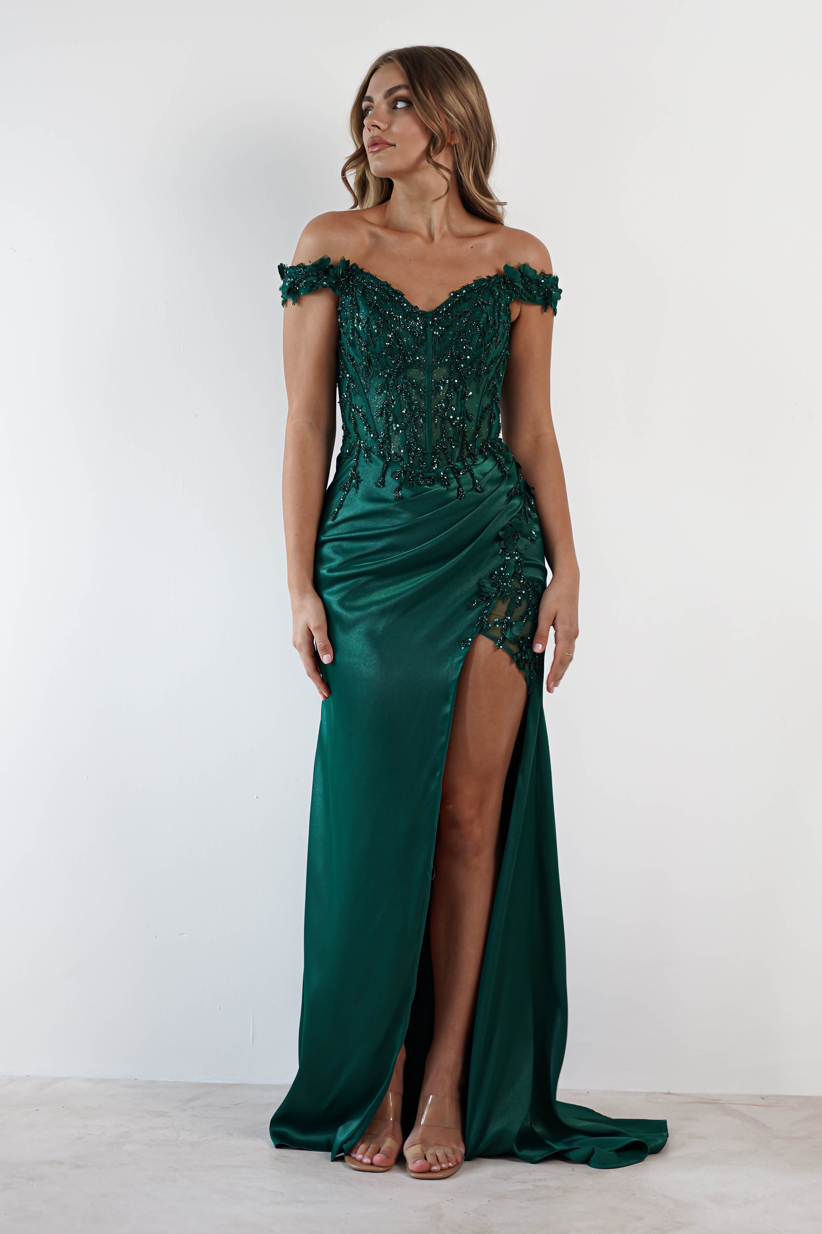 Khacy Embellished Gown | Emerald