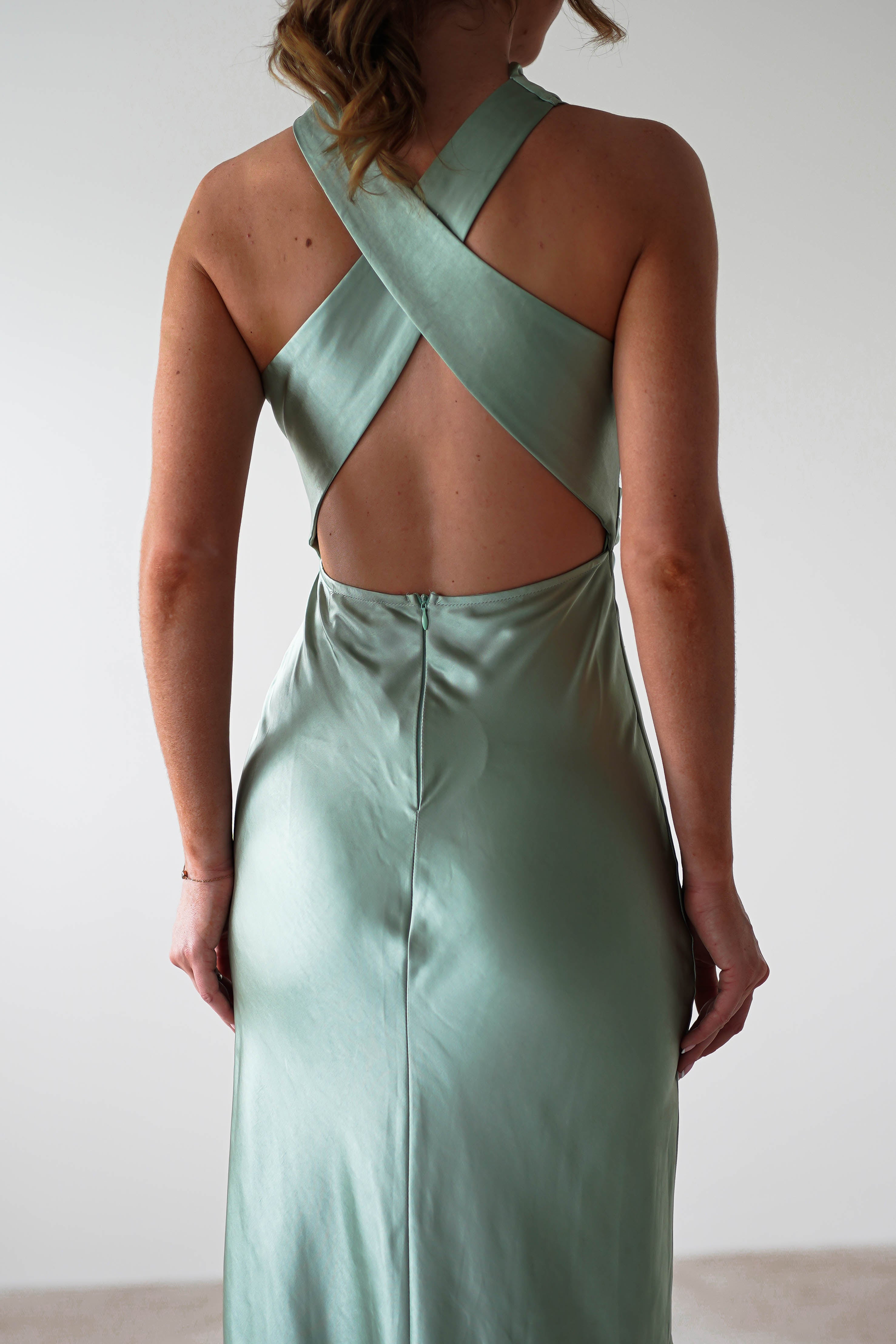 Stefanie Soft Satin Maxi Dress | Sage Green