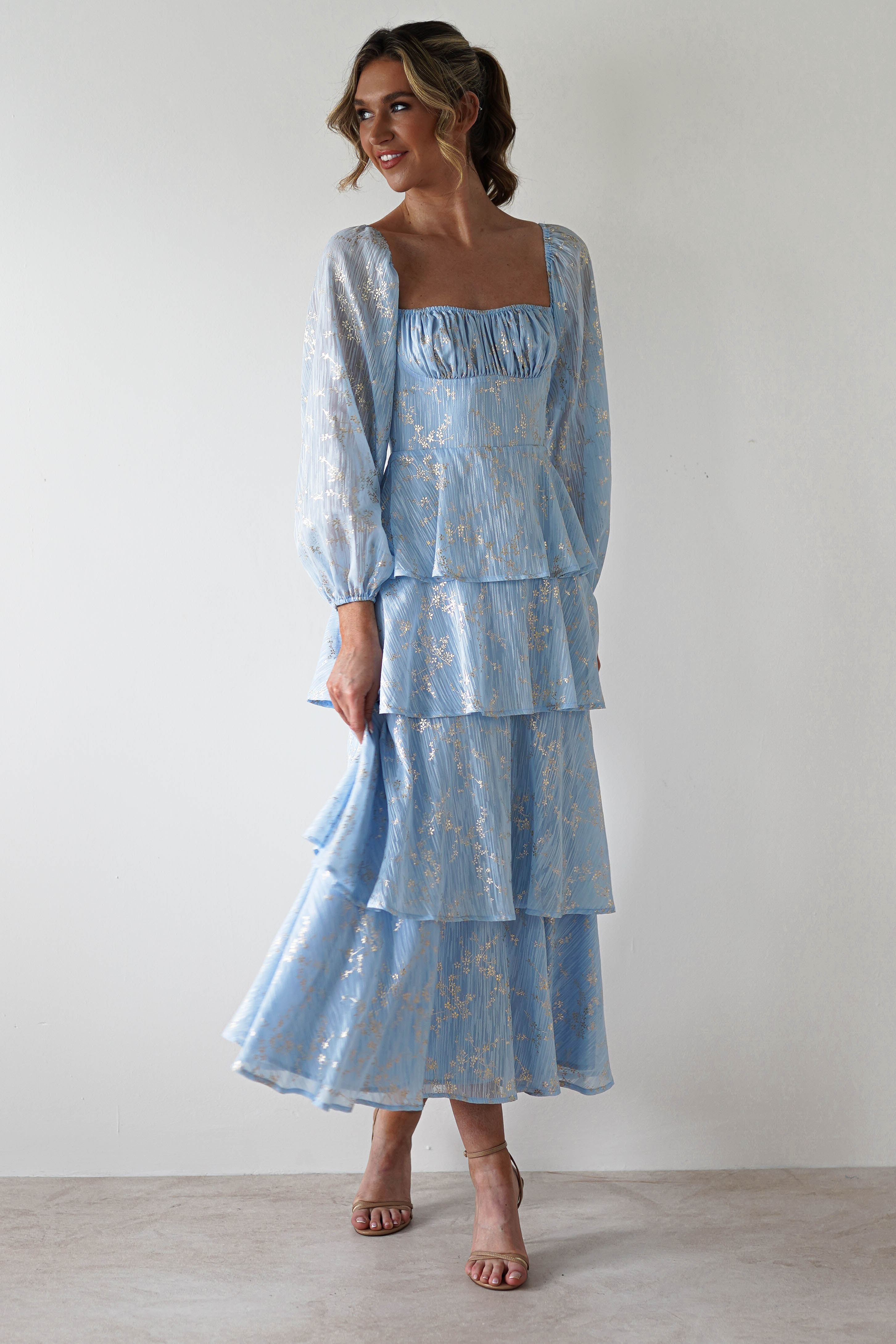 Marella Gold Leaf Print Maxi Dress | Blue