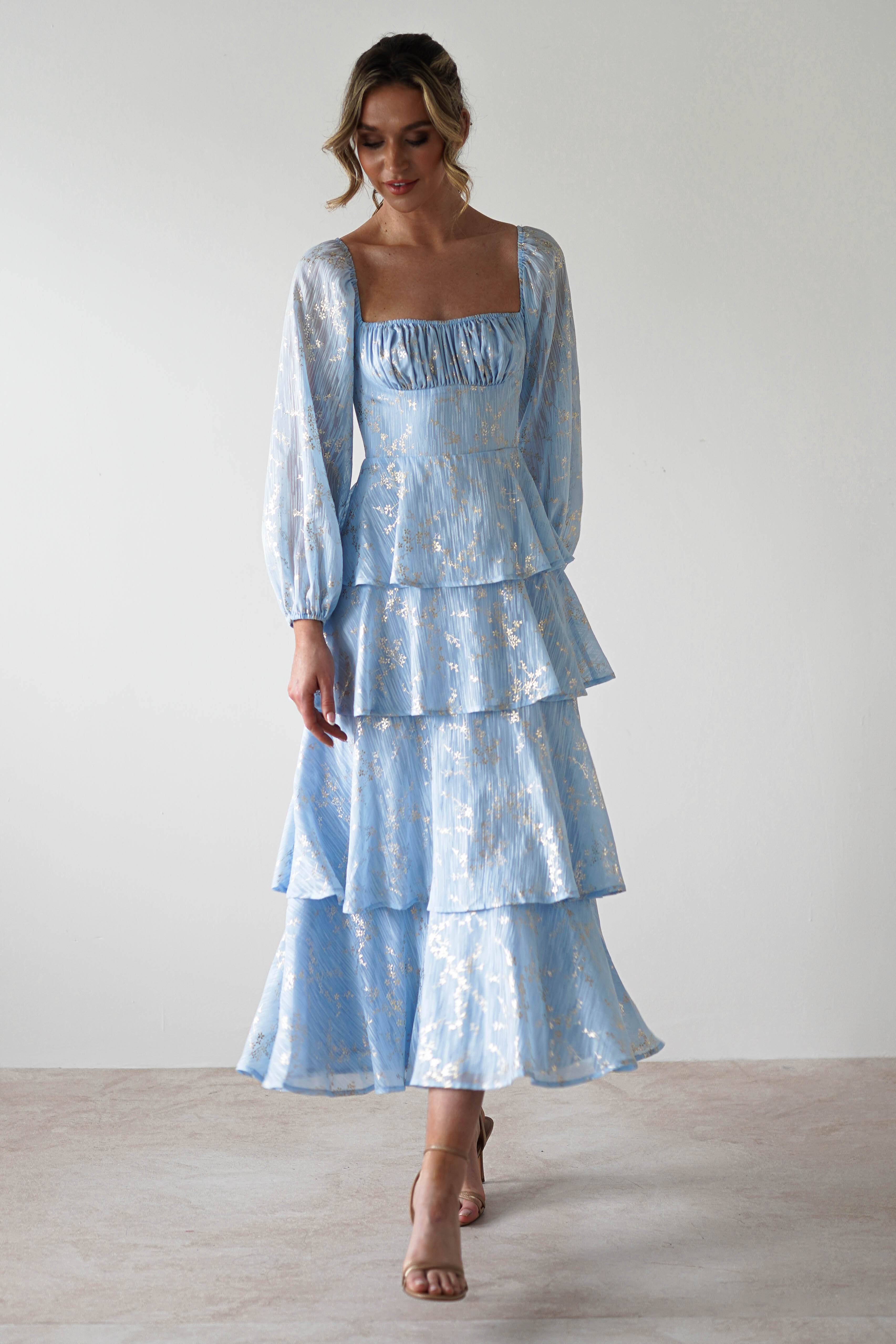Marella Gold Leaf Print Maxi Dress | Blue