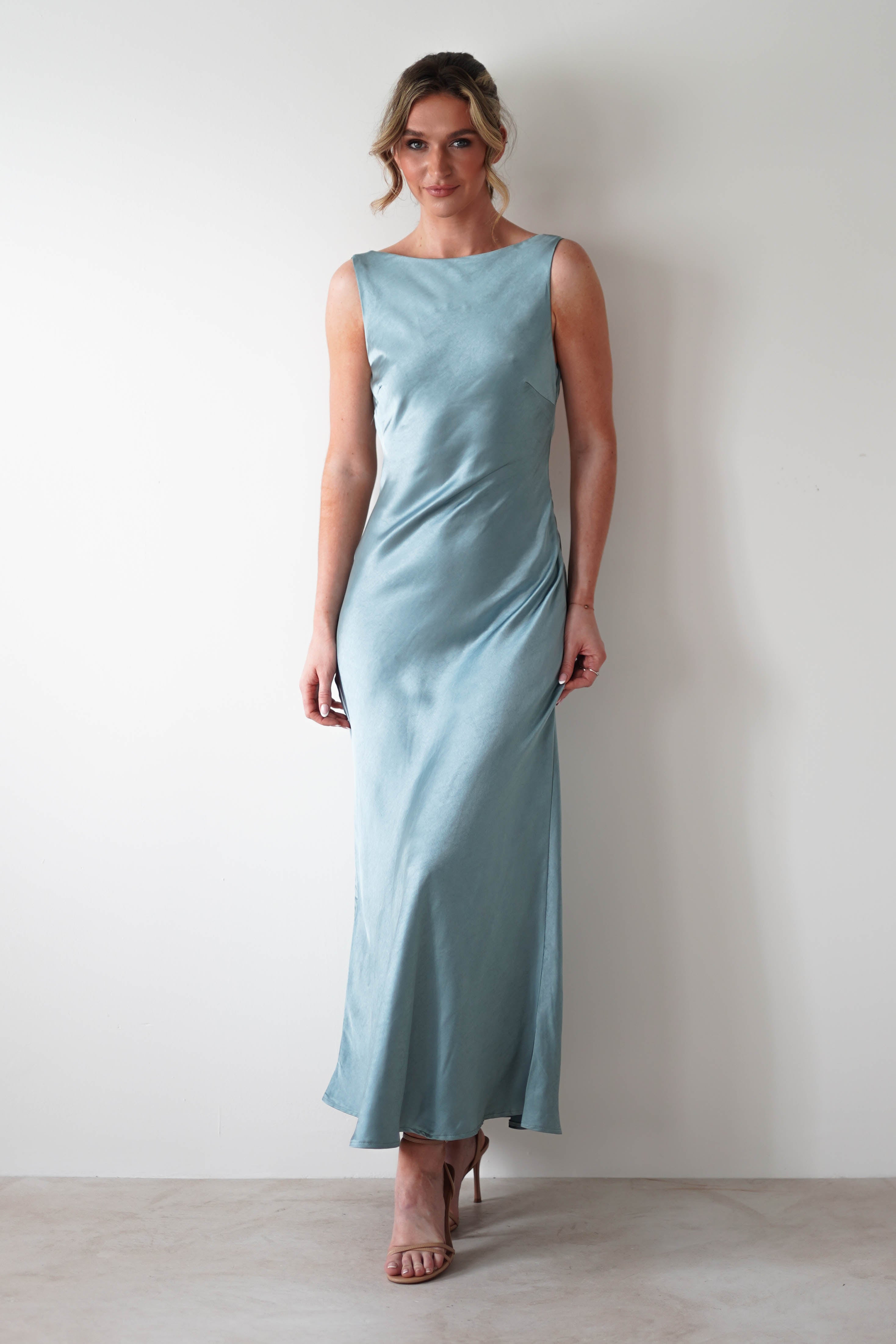 Sinead Soft Satin Maxi Dress | Slate Blue