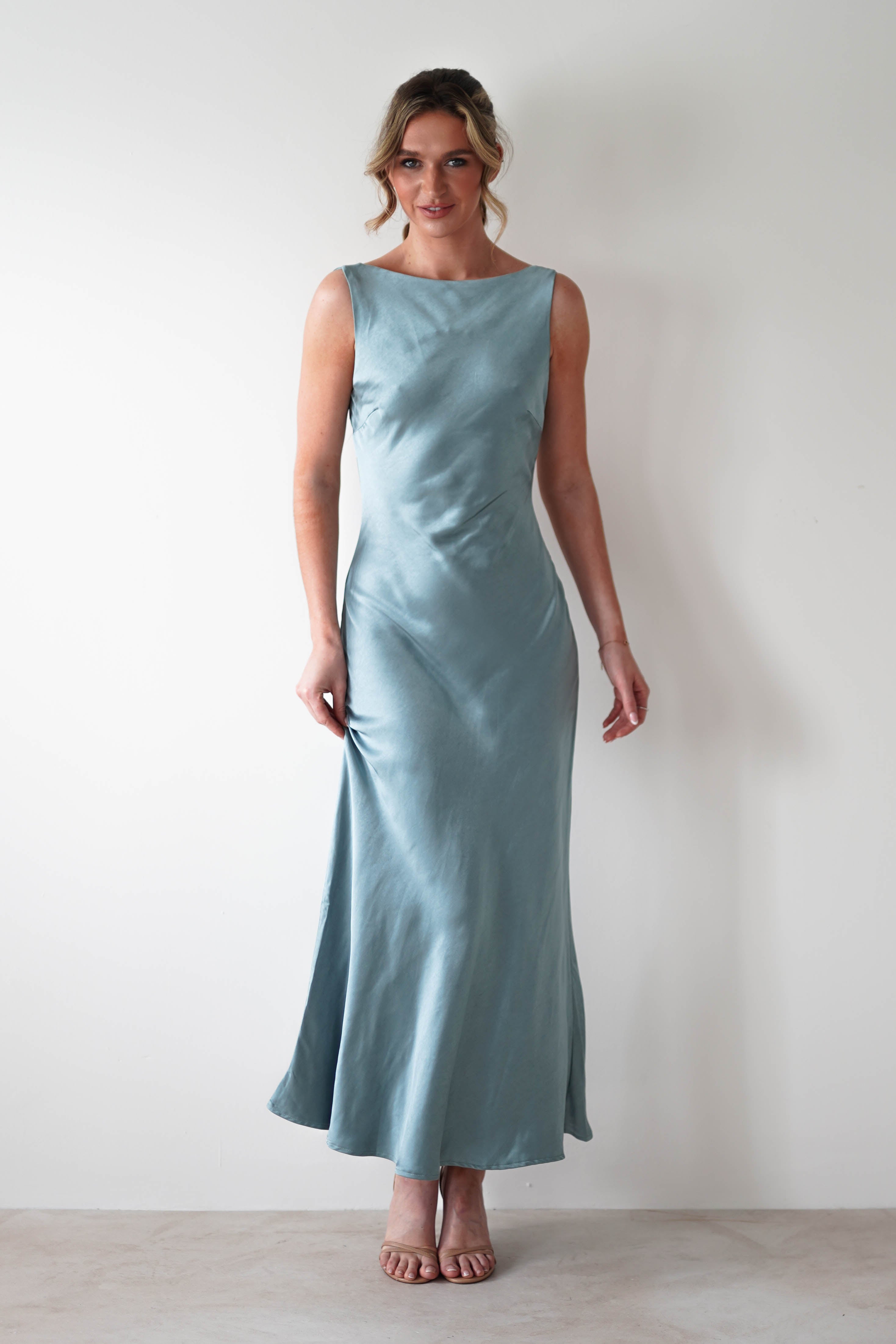 Sinead Soft Satin Maxi Dress | Slate Blue